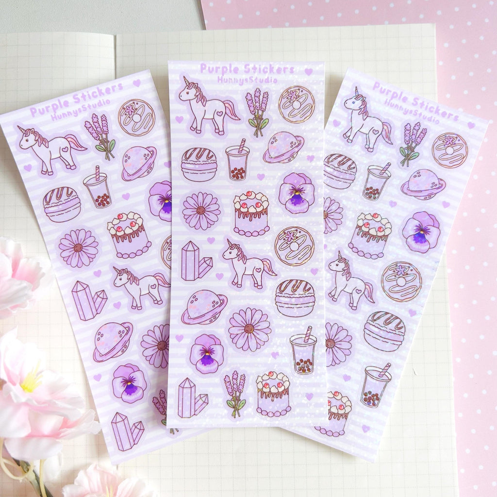 Purple stickers vinyl holographic sticker sheet