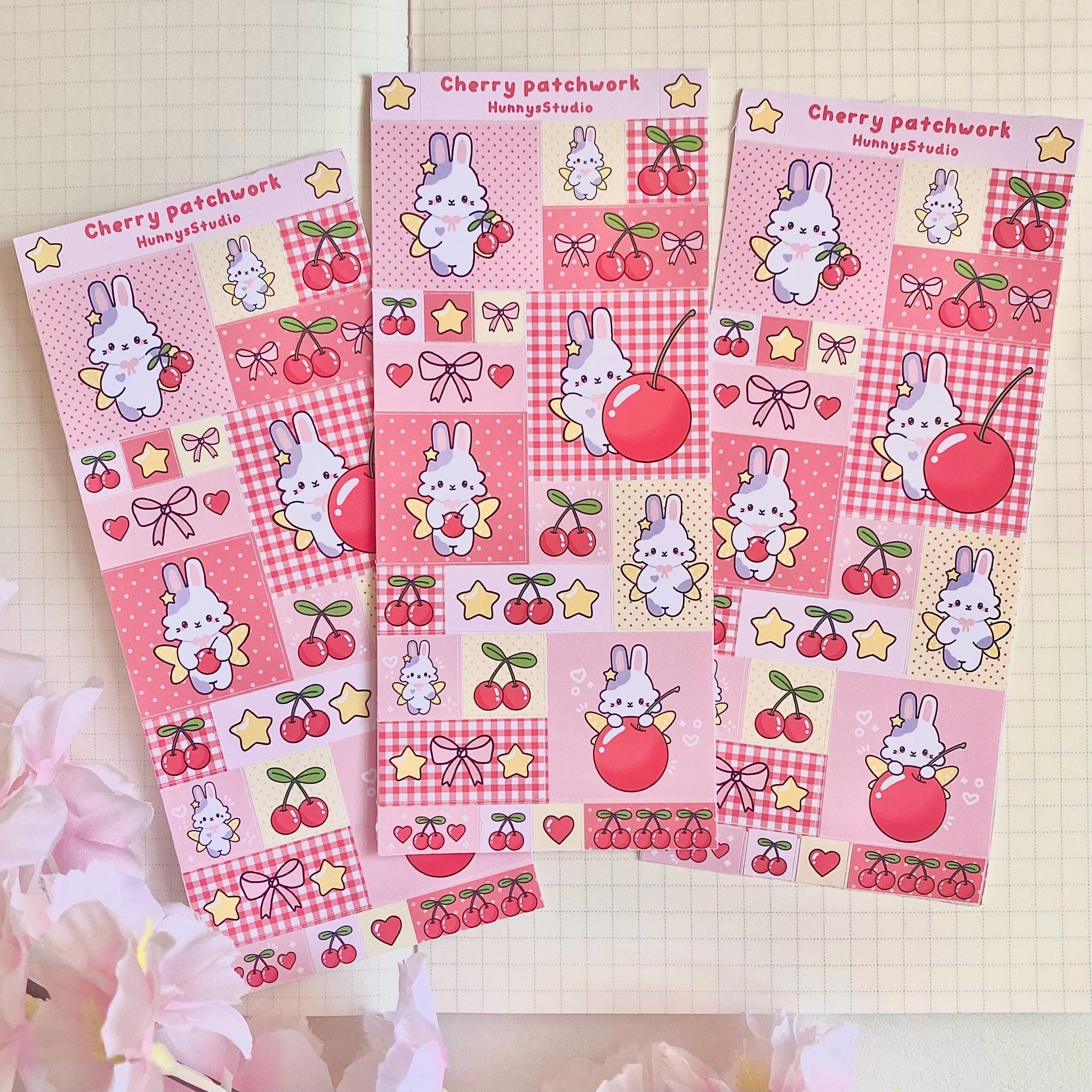 Cherry patchwork matte vinyl sticker sheet