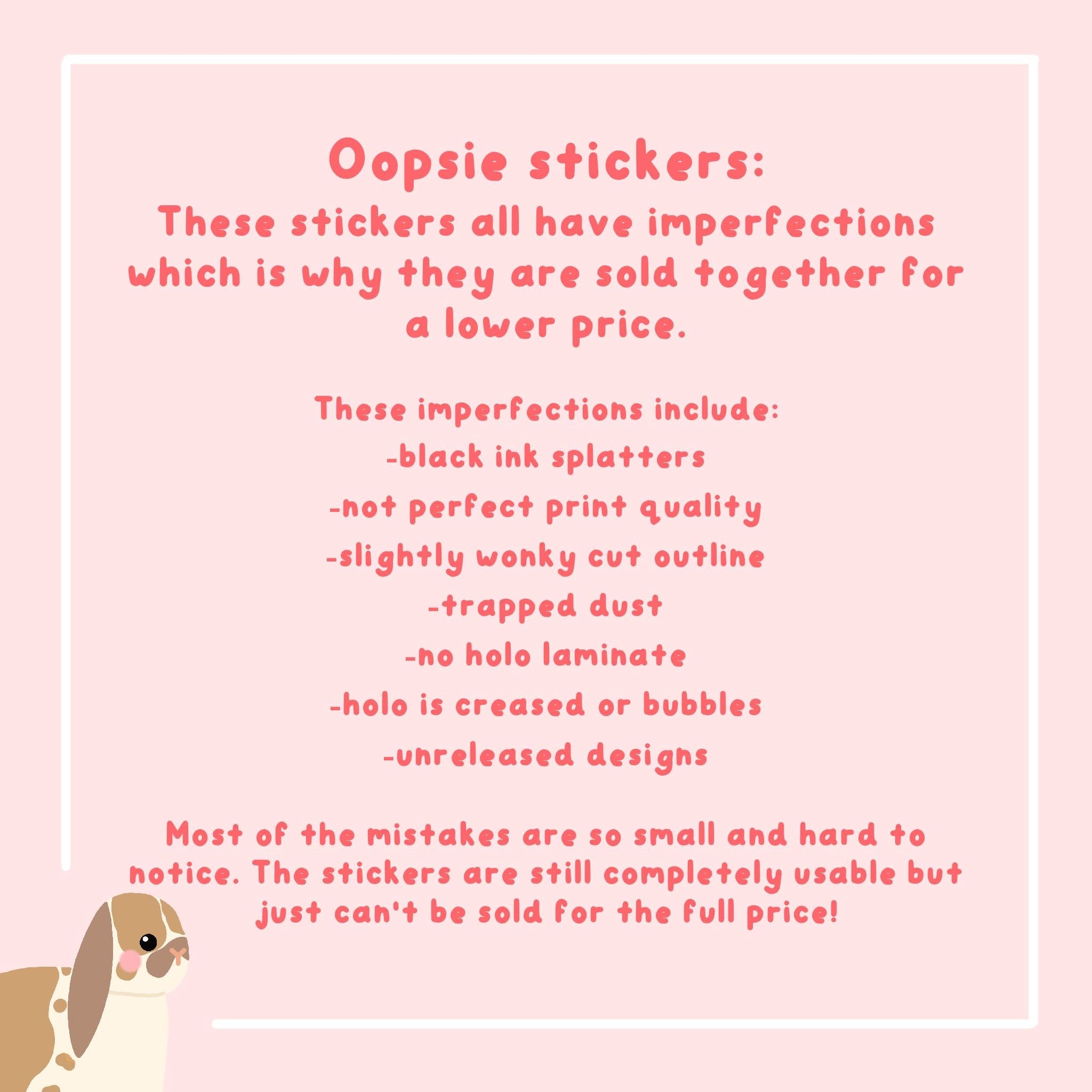 OOPSIE die cut sticker grab bag, B grade imperfect holographic vinyl die cut stickers.mental health stickers