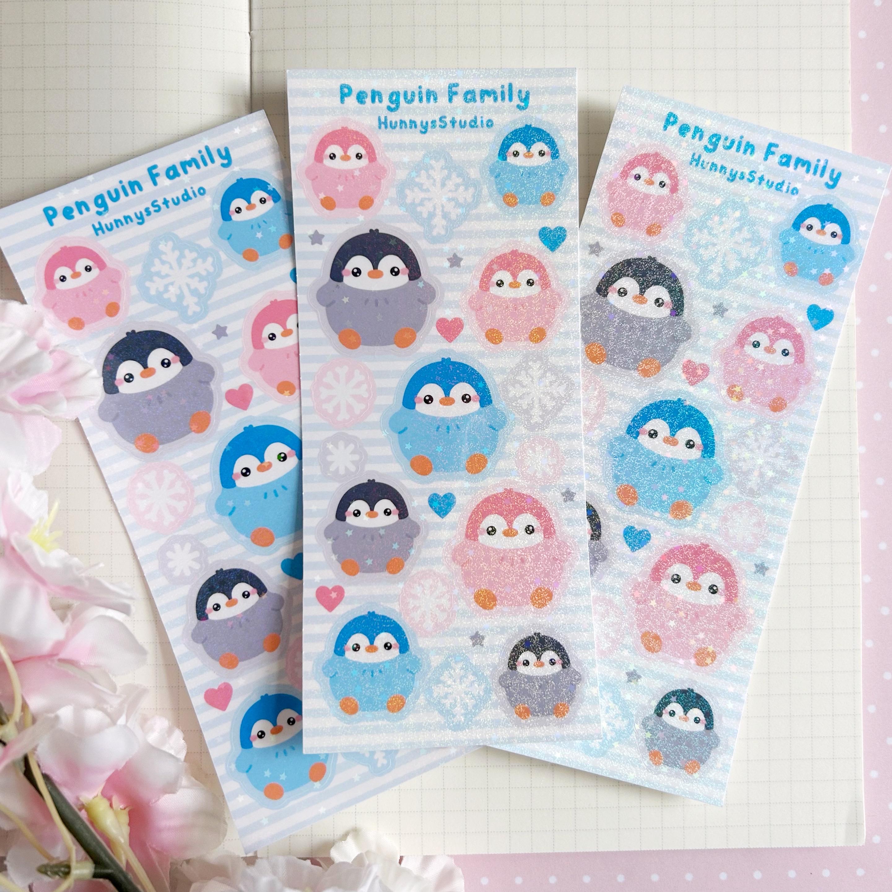 Penguin family vinyl holographic sticker sheet