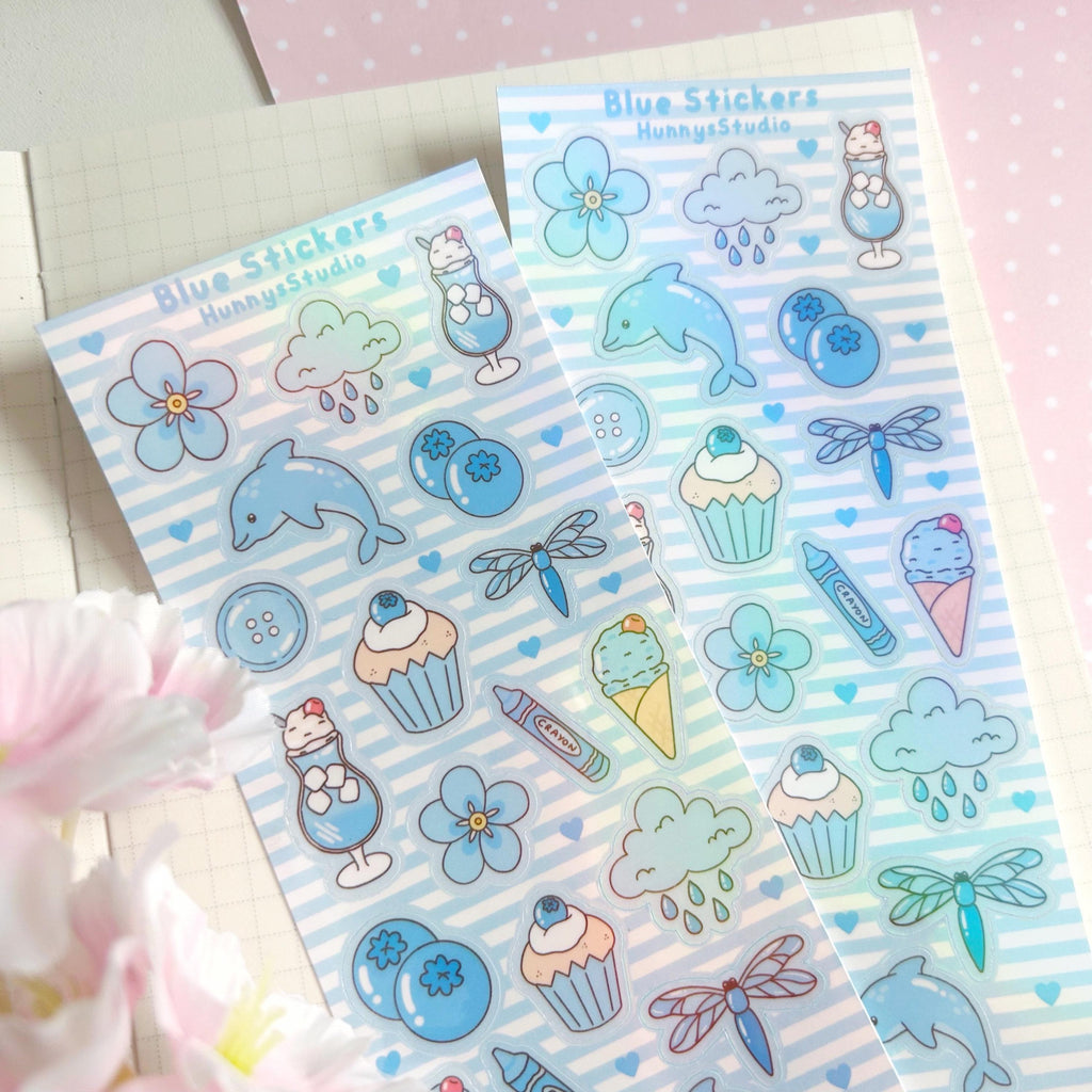 Blue stickers vinyl holographic sticker sheet