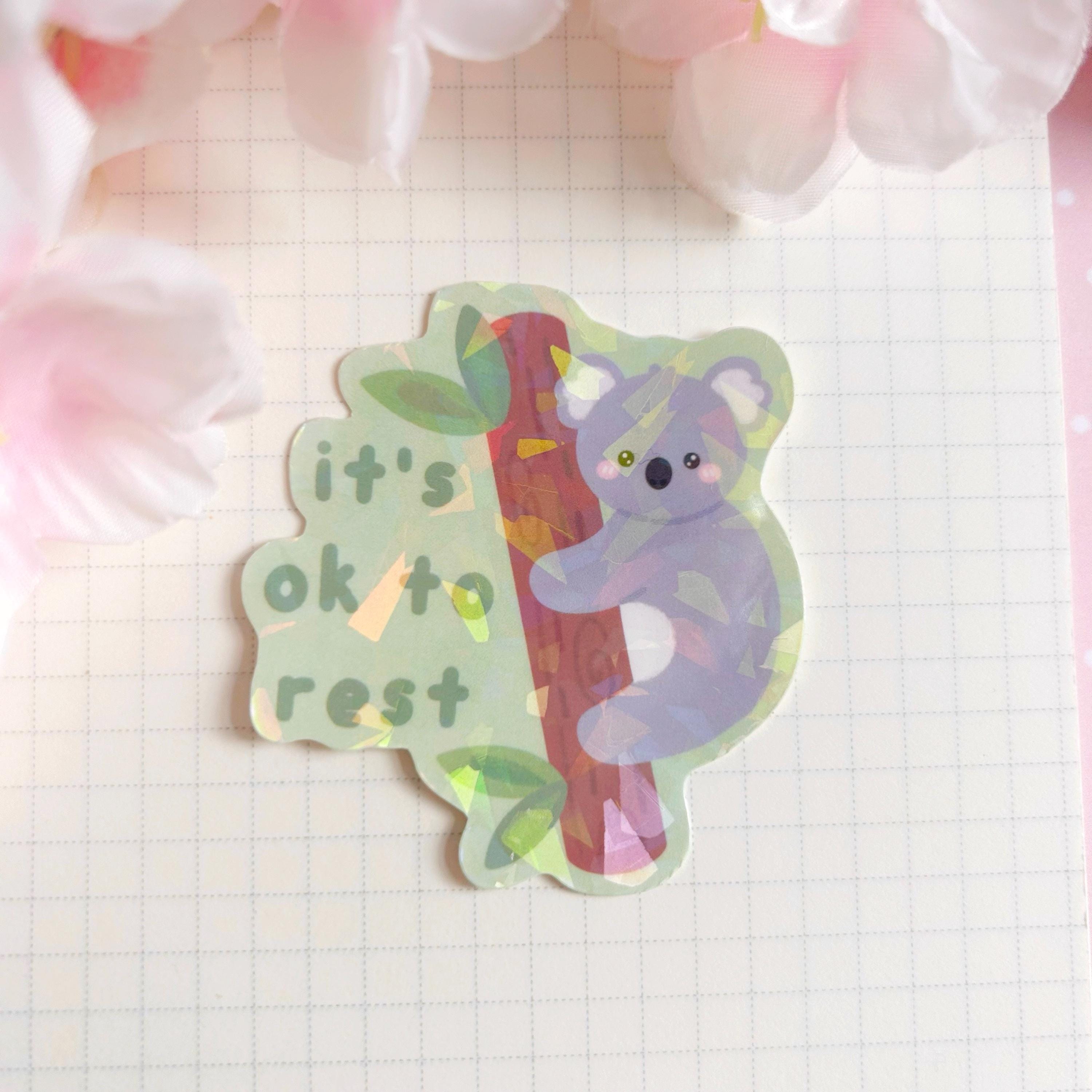 Koala resting quote die cut vinyl holographic sticker
