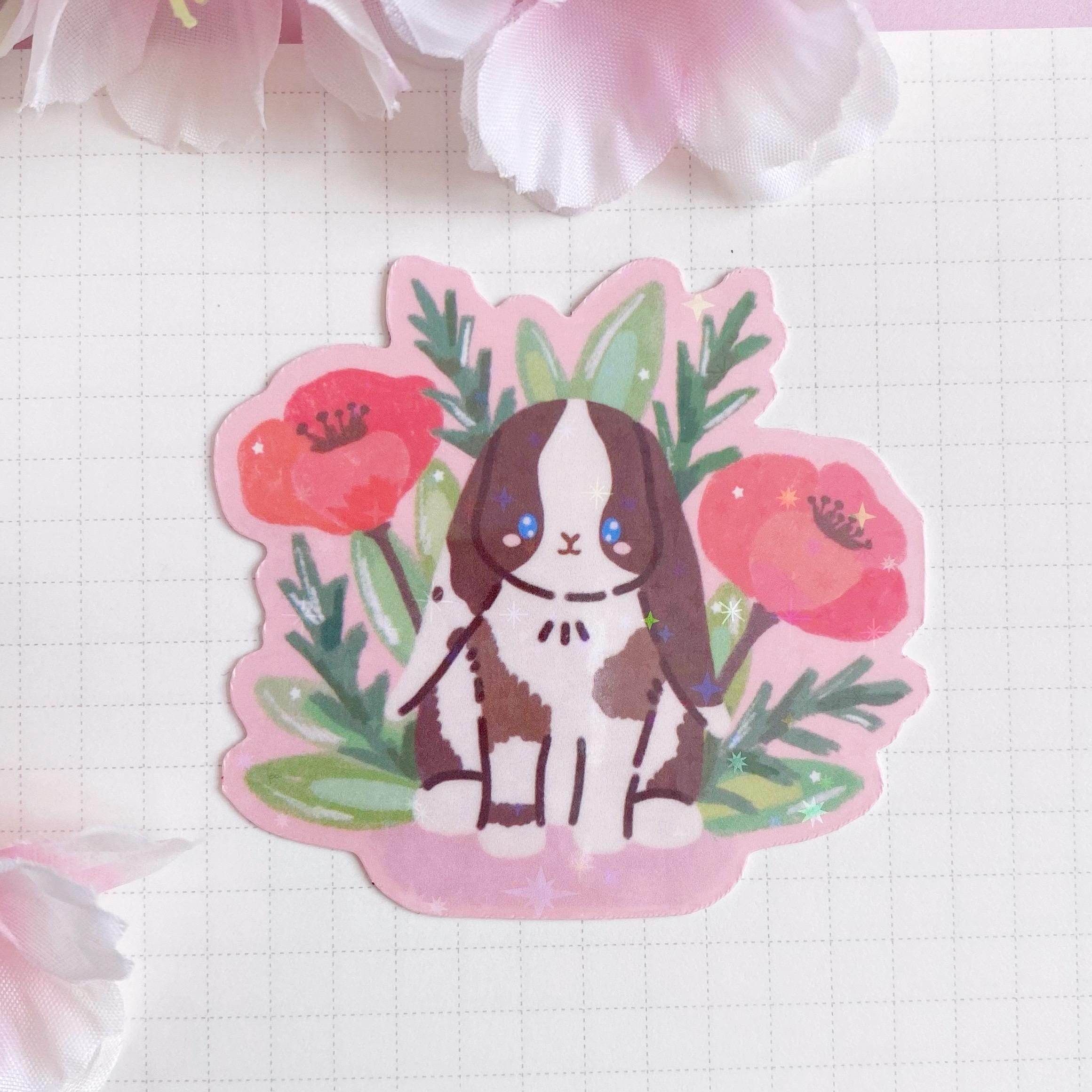 flower bunny die cut vinyl holographic sticker