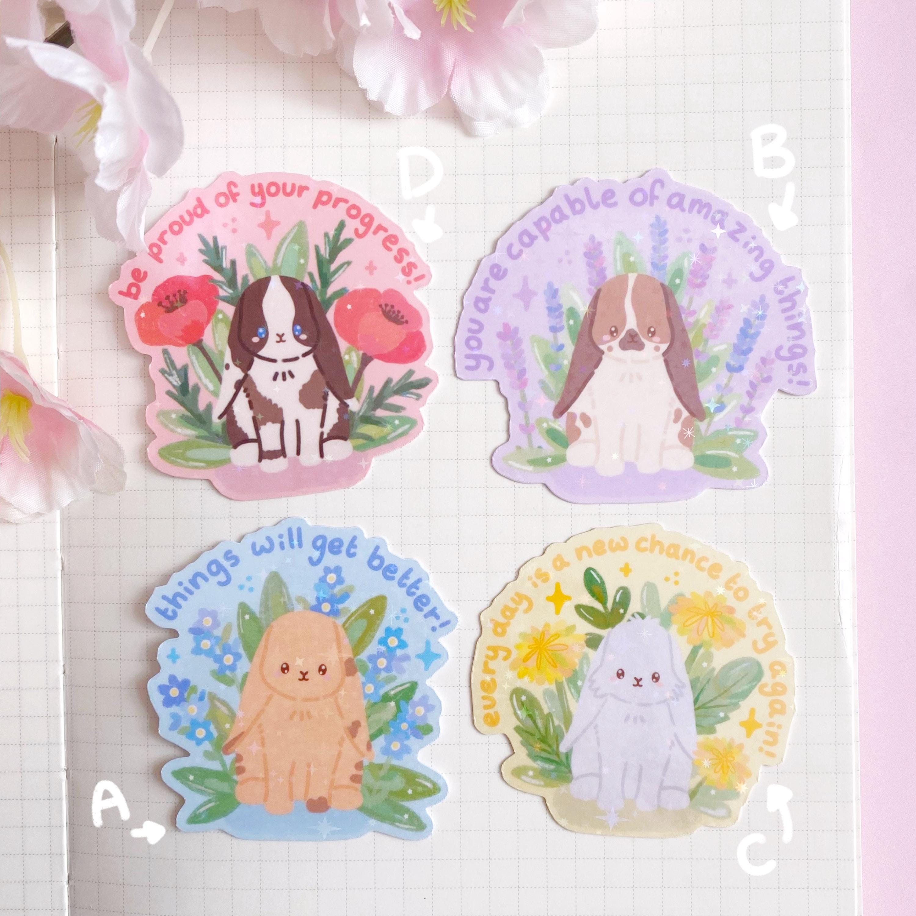 quote flower bunny die cut vinyl holographic sticker