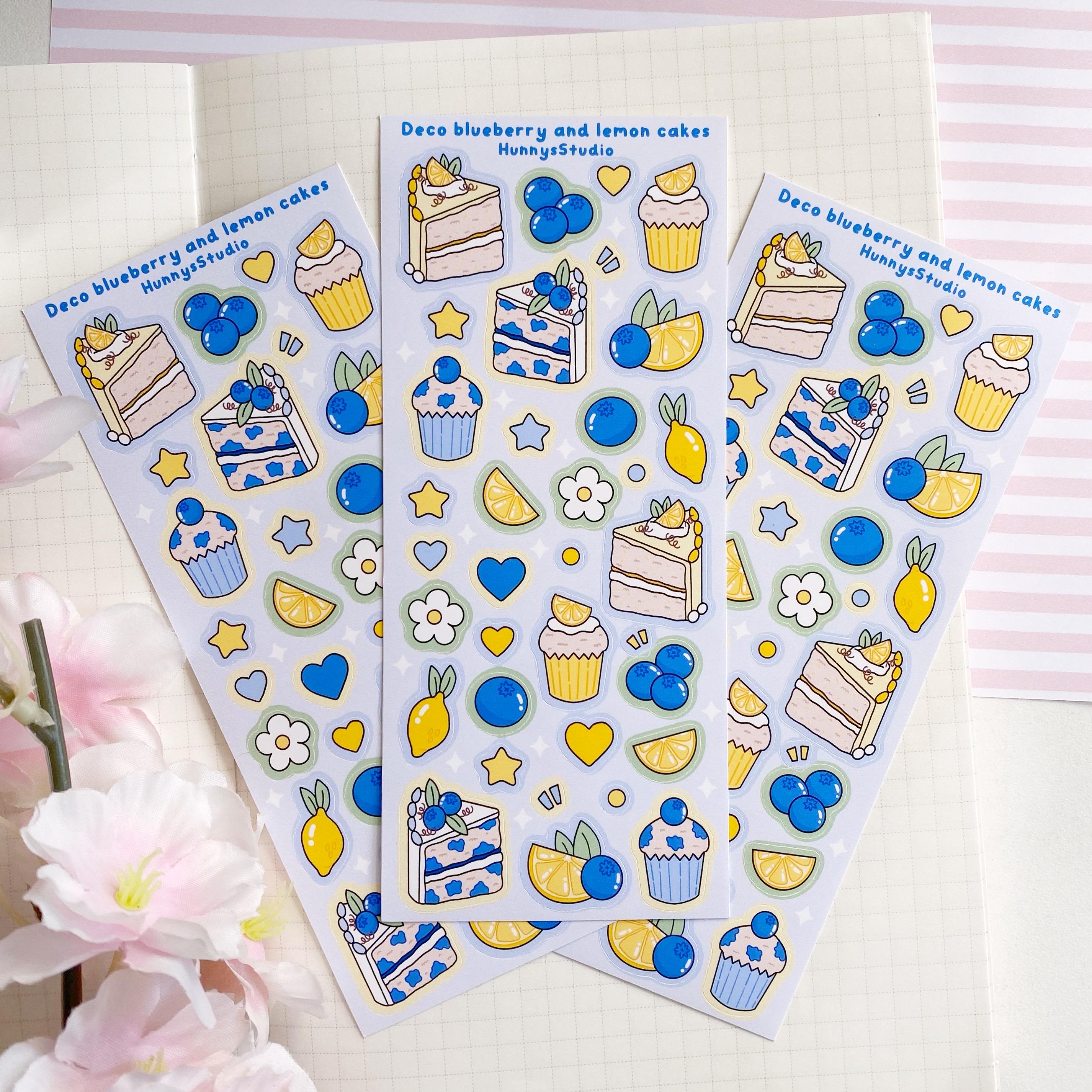 Deco Blueberry and lemon cakes matte vinyl sticker sheet