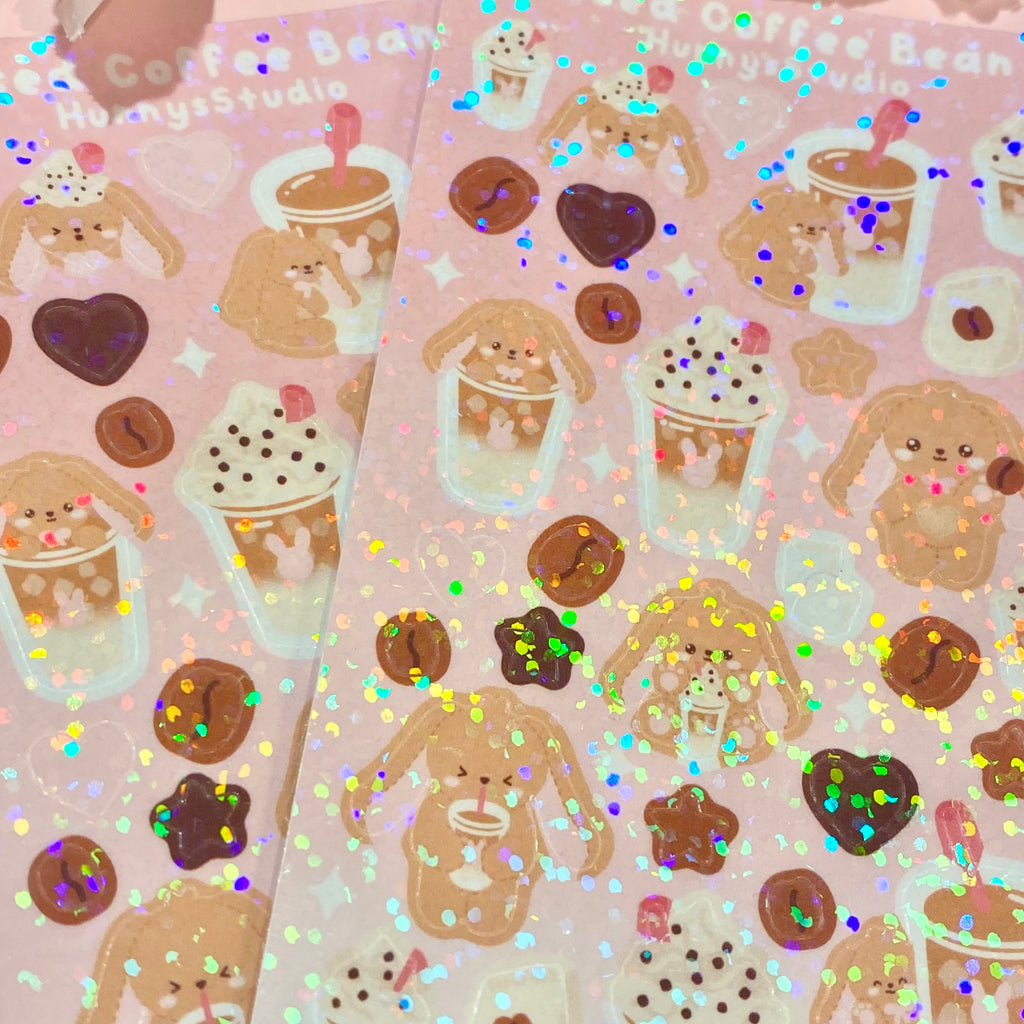 Iced coffee bean holographic vinyl sticker sheet