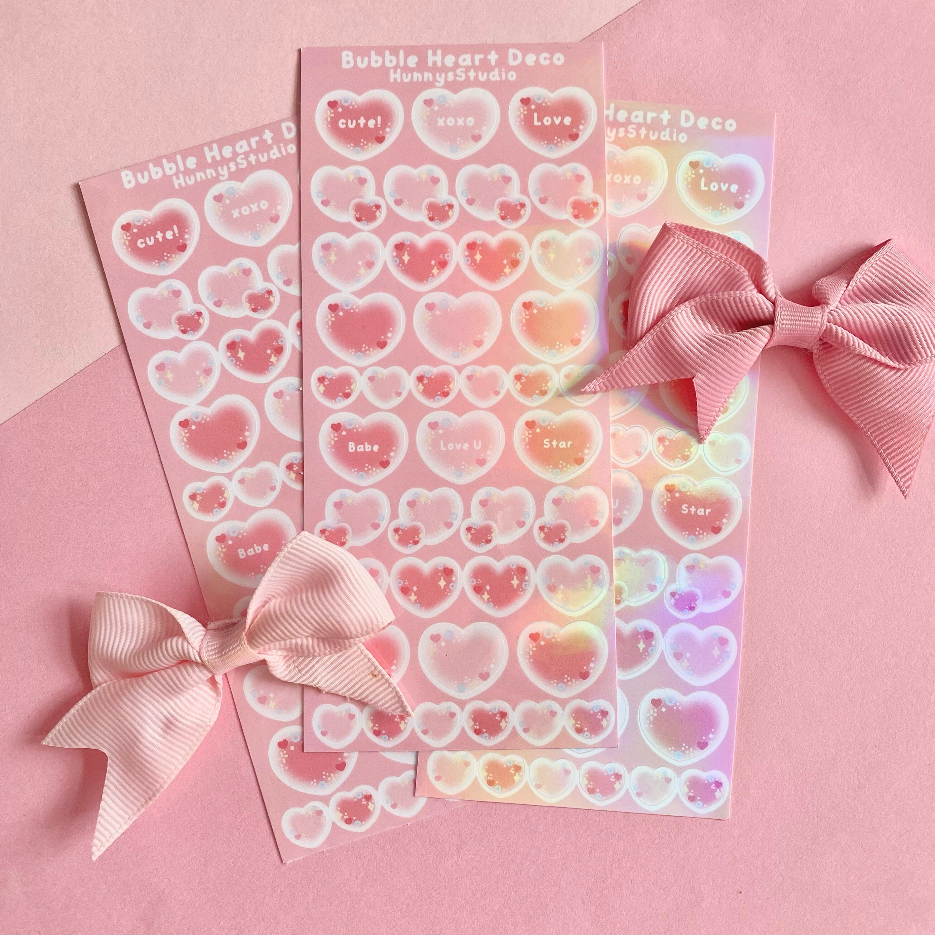 bubble hearts deco holographic vinyl sticker sheet