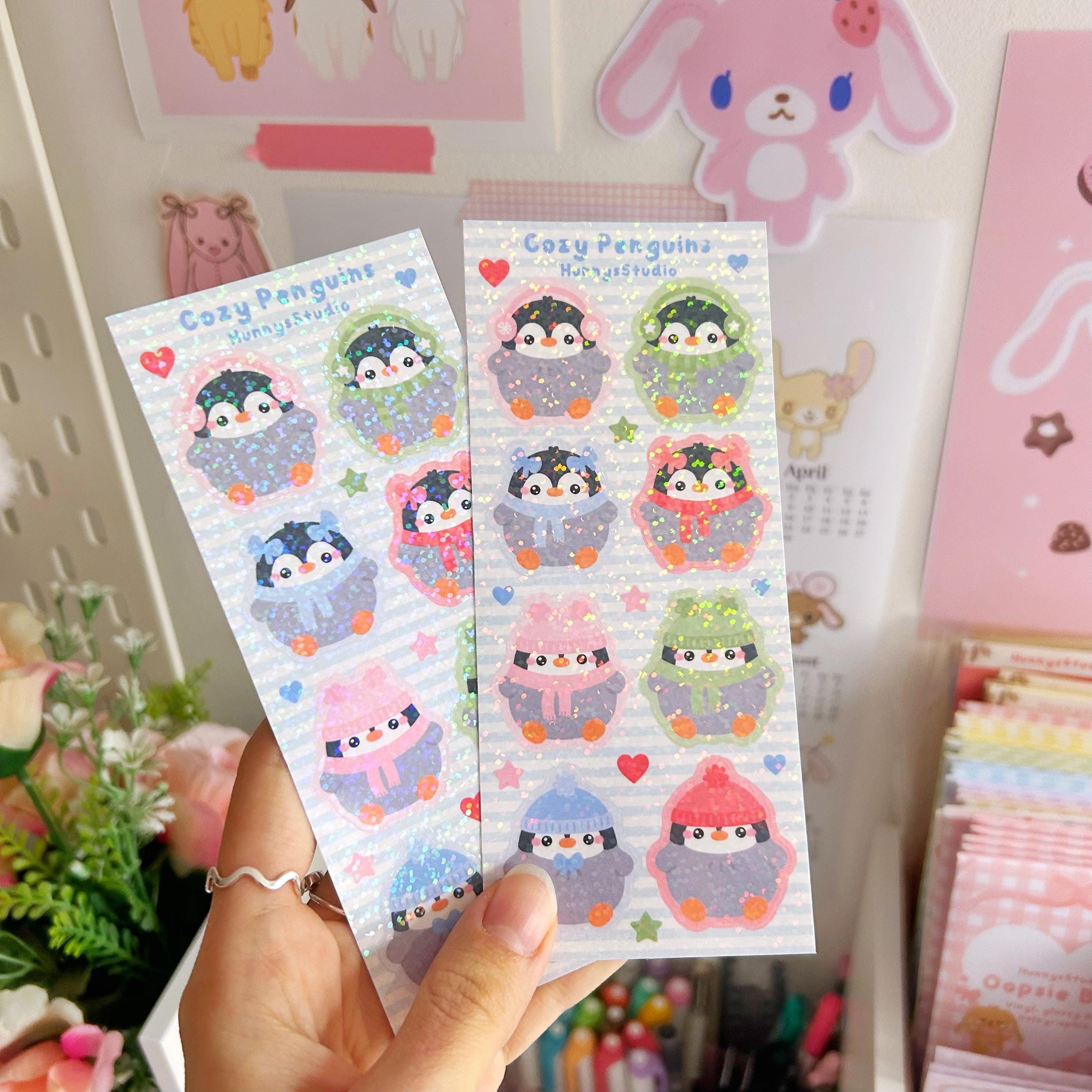 Cozy penguins vinyl holographic sticker sheet
