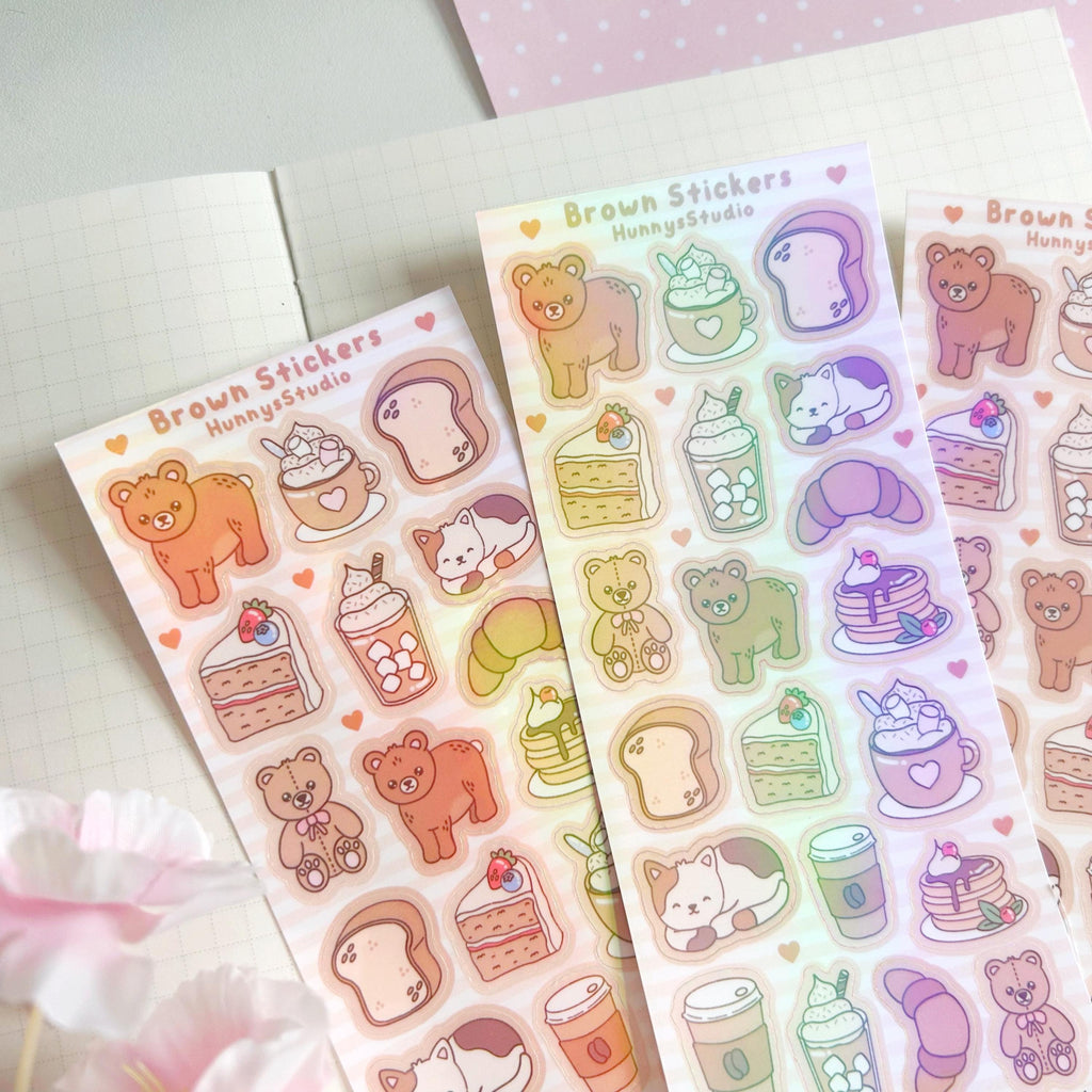 Brown stickers vinyl holographic sticker sheet