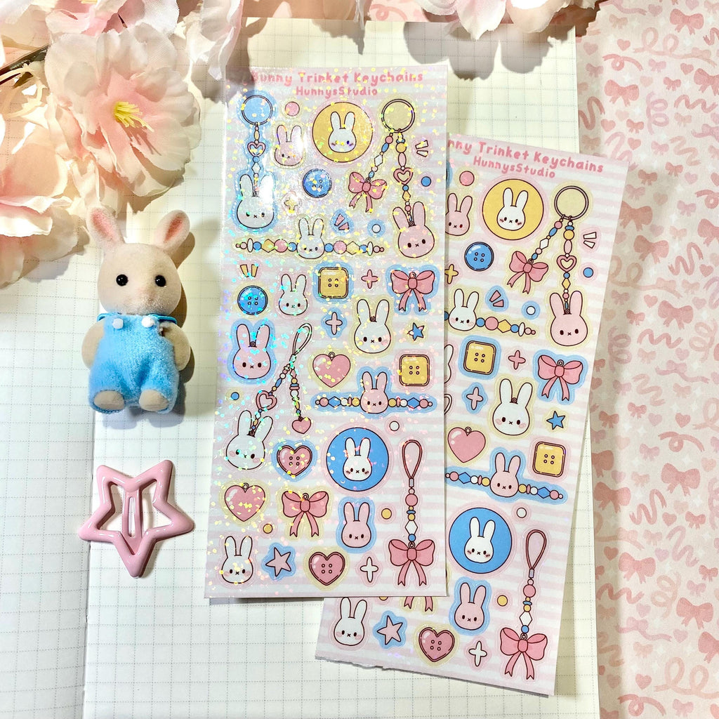 Bunny trinket keychains vinyl holographic sticker sheet