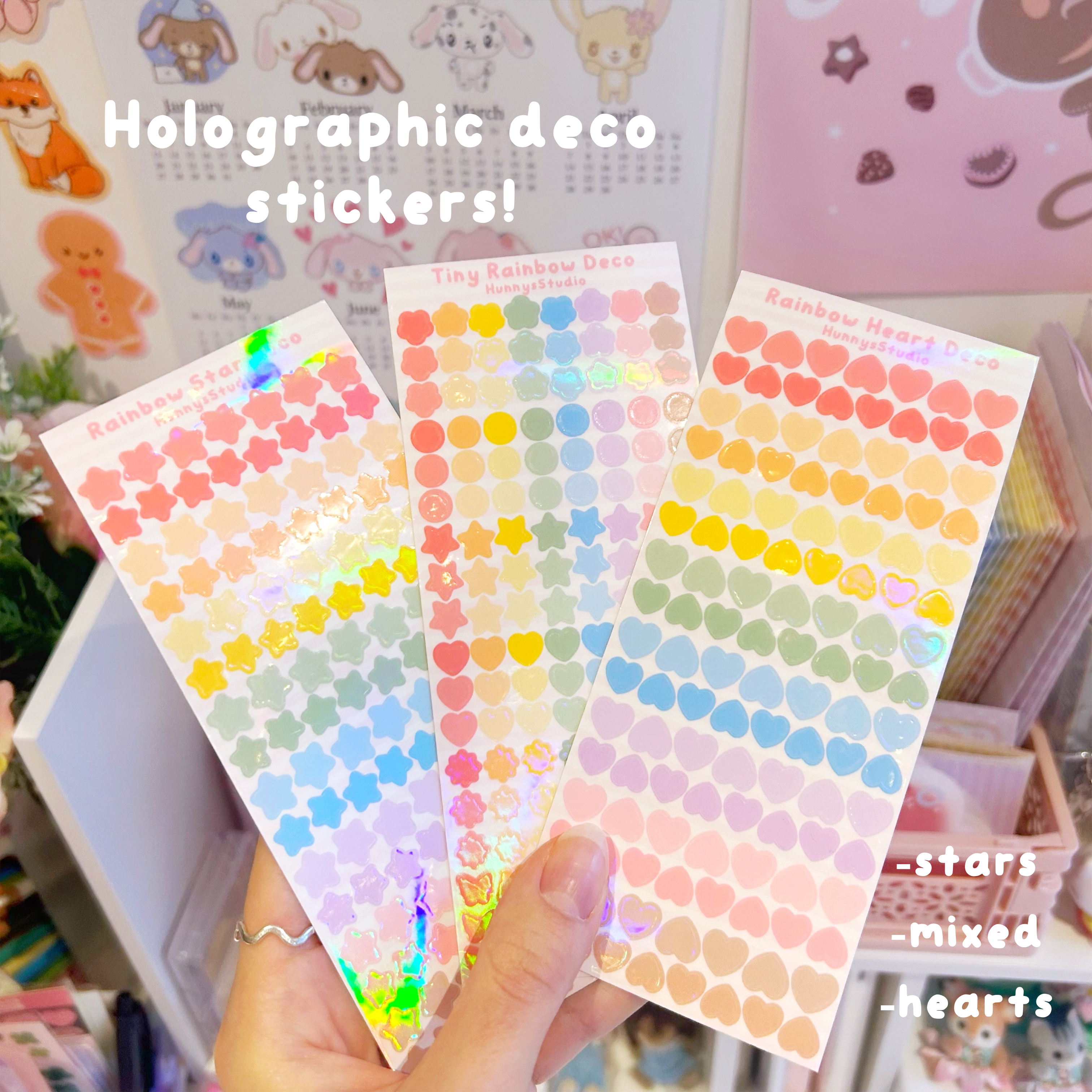 Rainbow Heart deco vinyl holographic sticker sheet