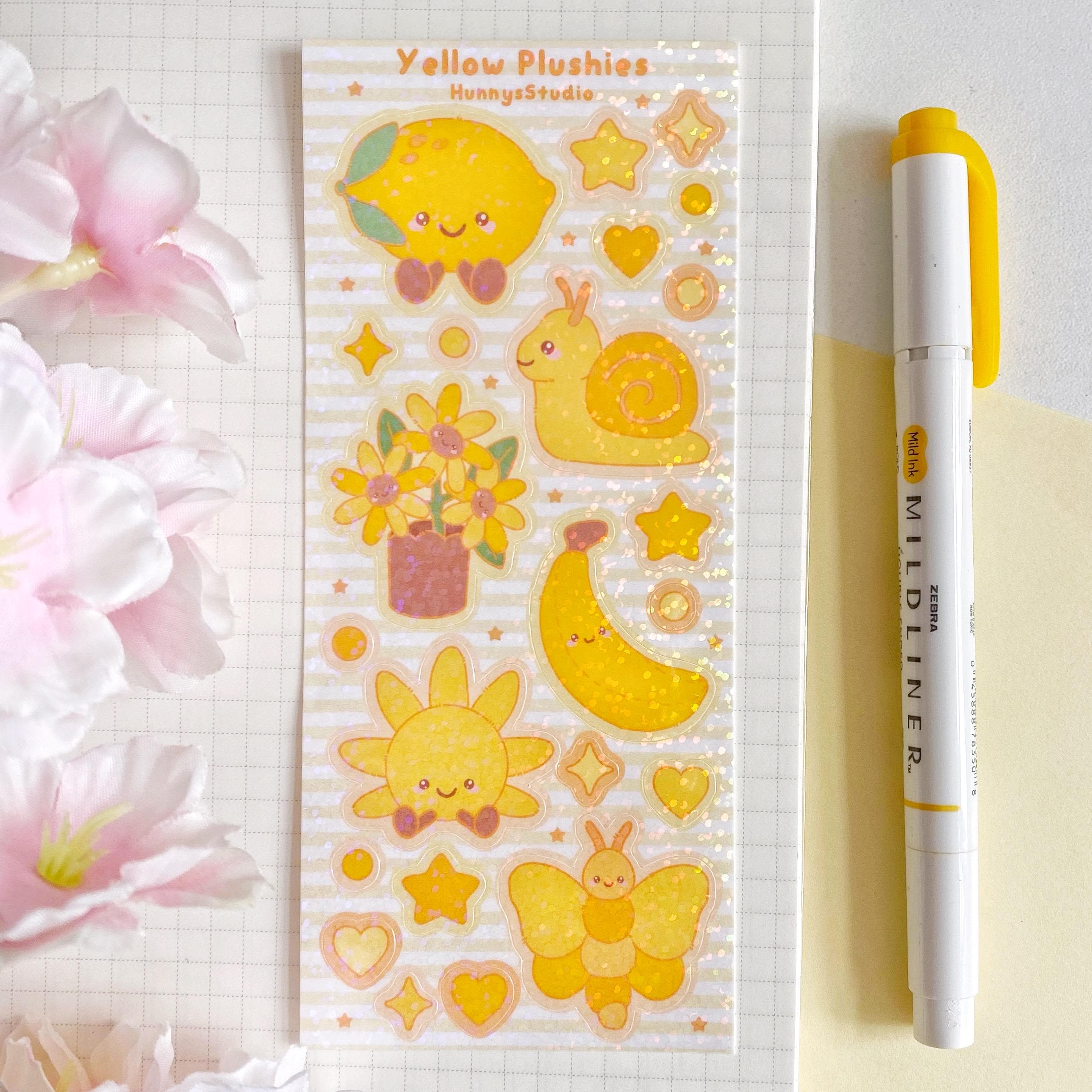 Yellow plushies holographic vinyl sticker sheet