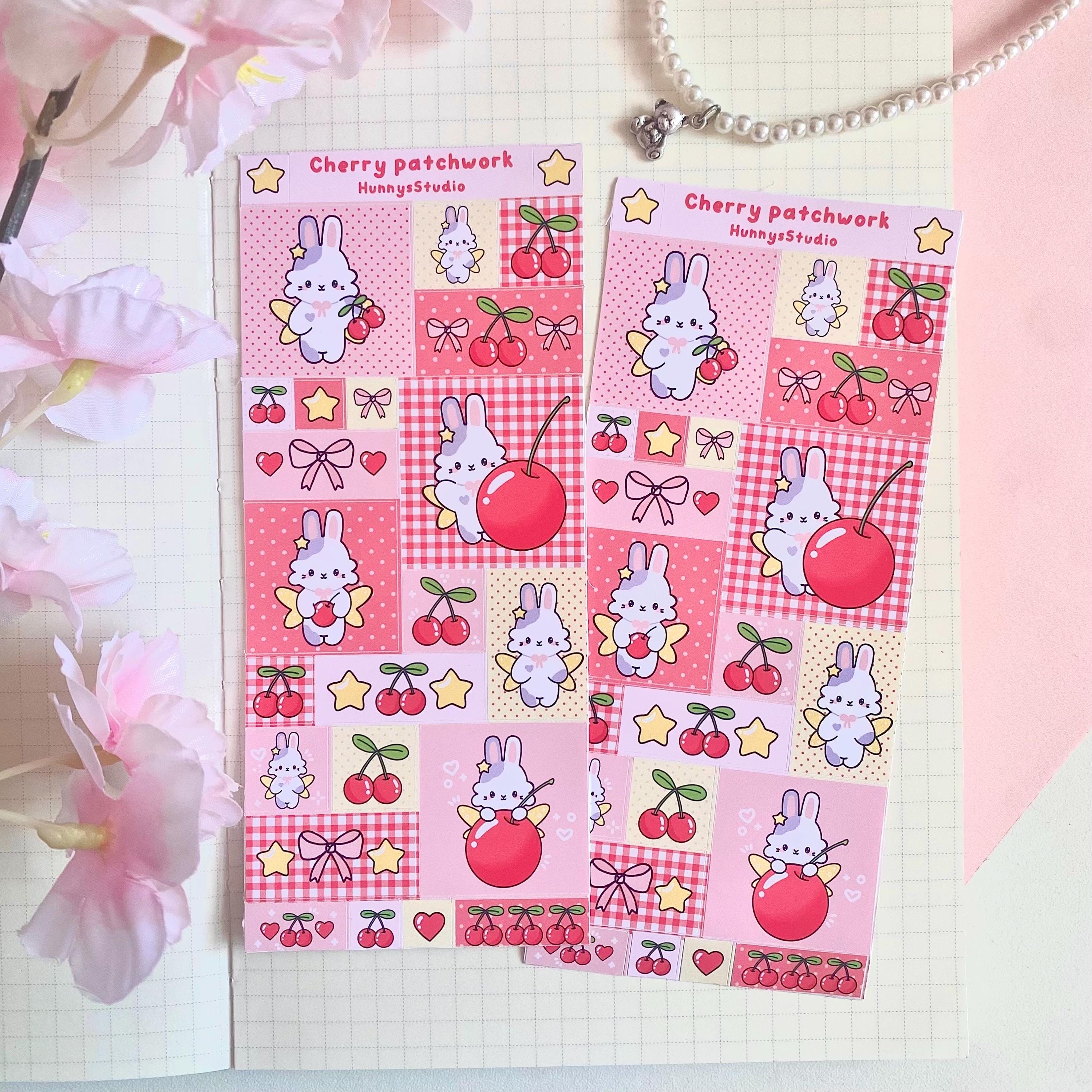 Cherry patchwork matte vinyl sticker sheet