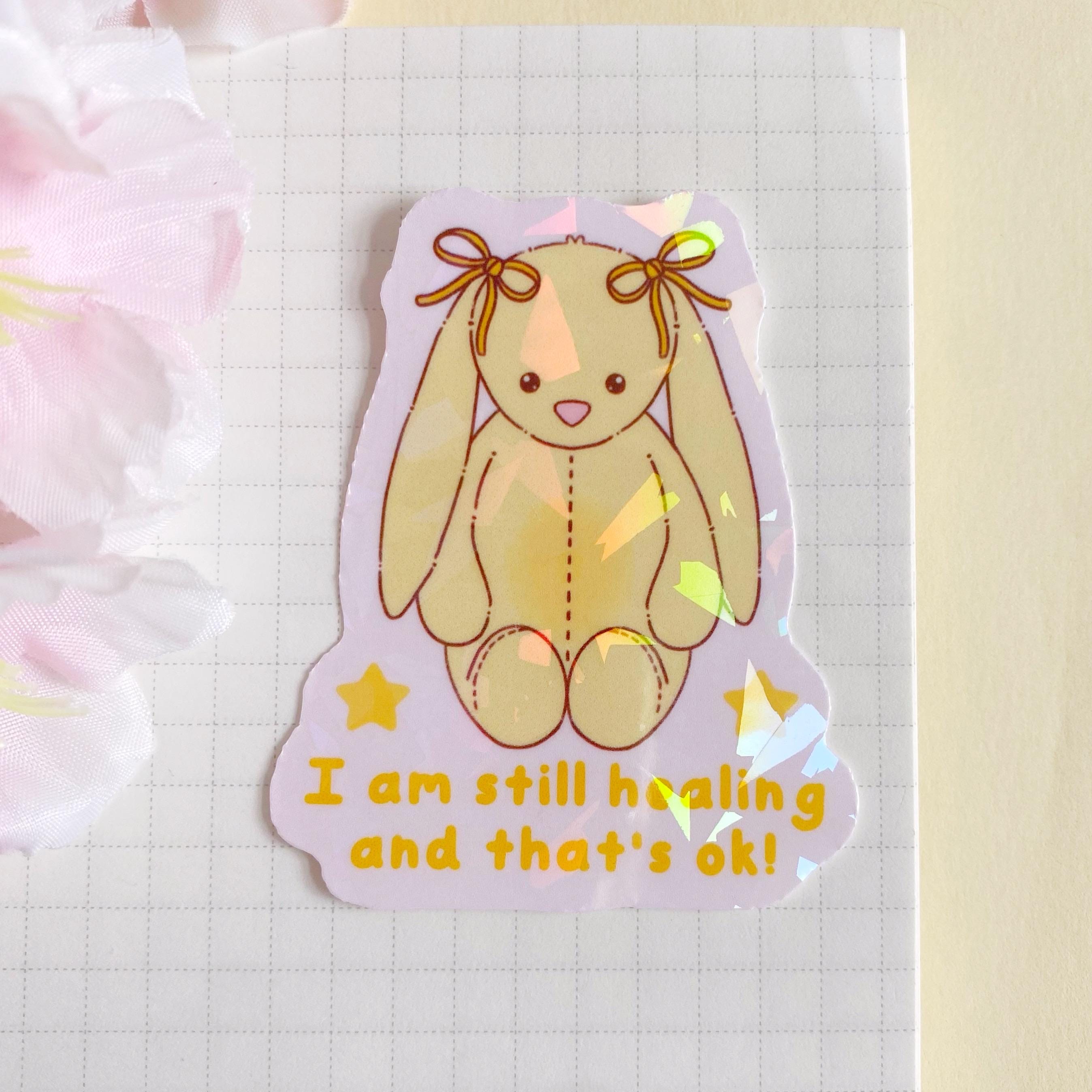 yellow bunny healing quote die cut vinyl holo sticker