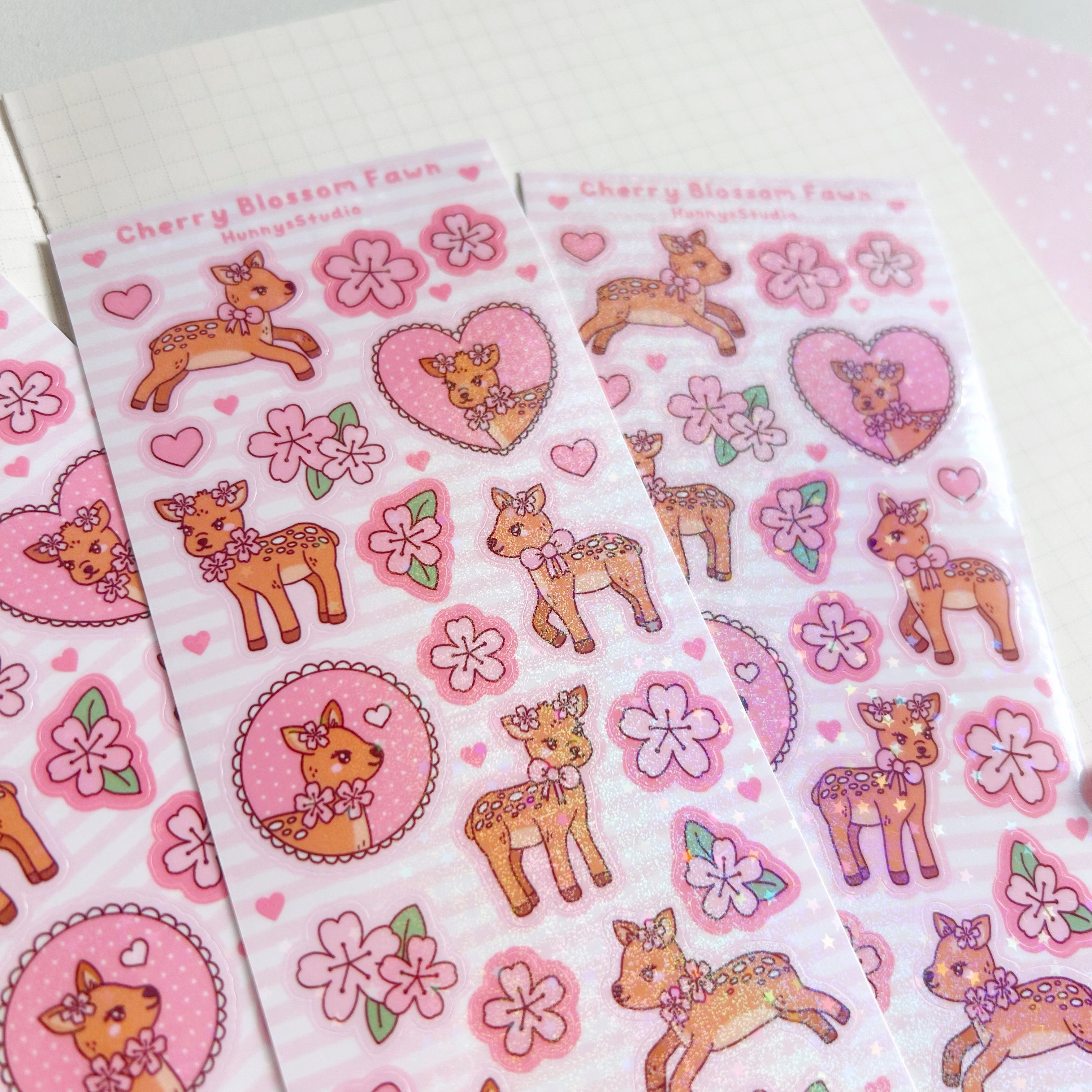 Cherry blossom fawn vinyl holographic sticker sheet