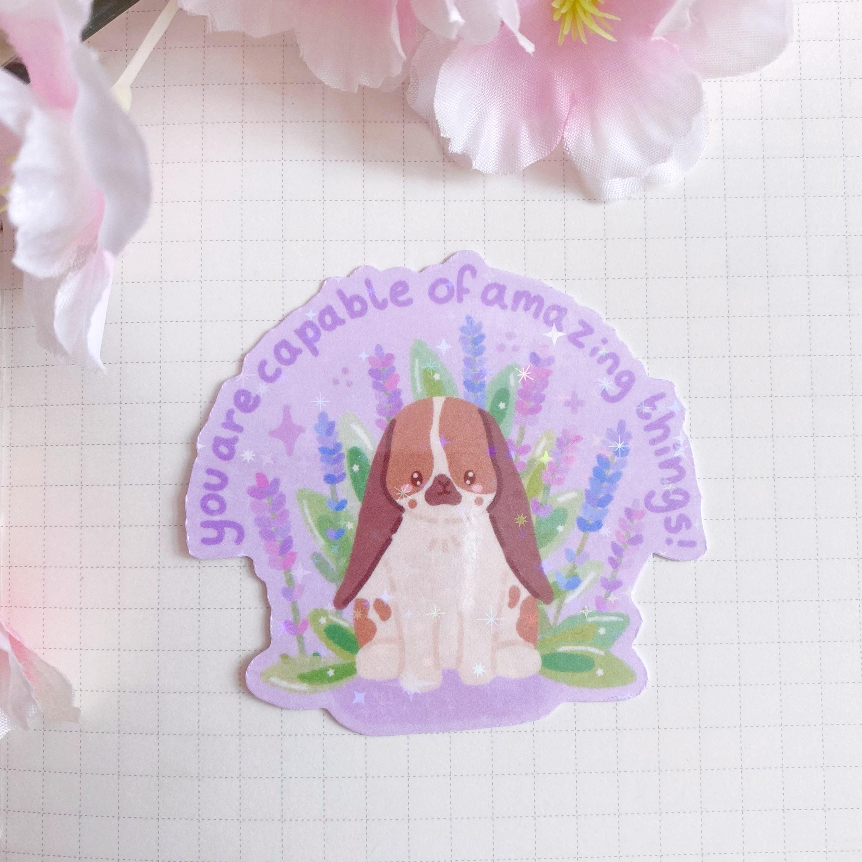 quote flower bunny die cut vinyl holographic sticker