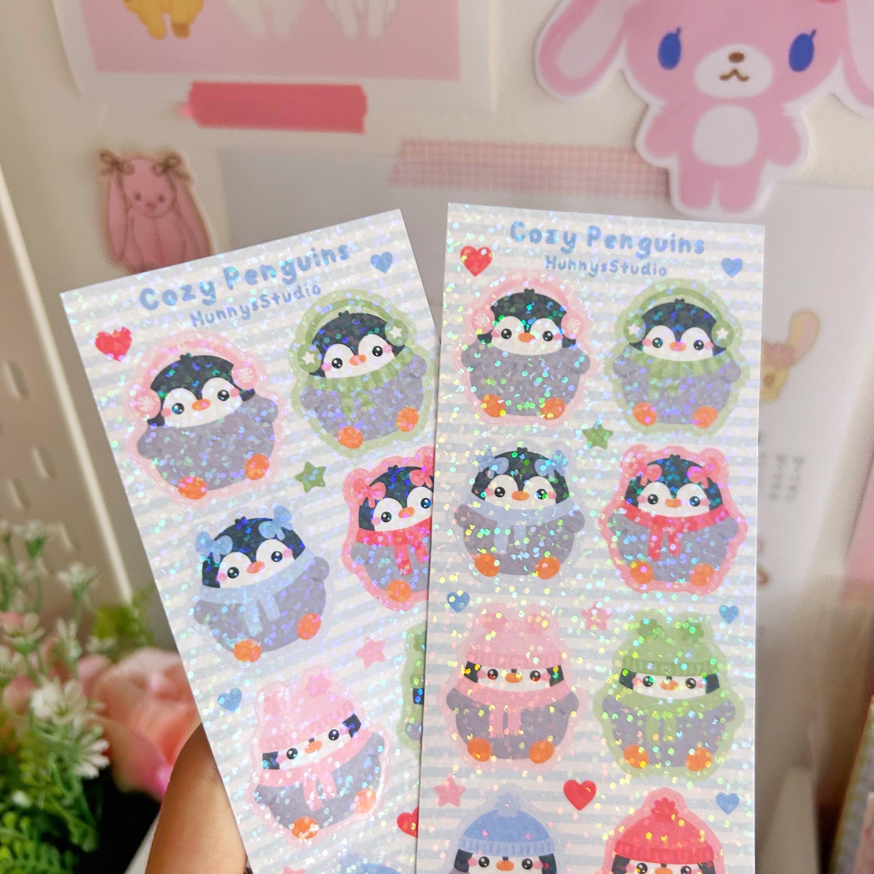 Cozy penguins vinyl holographic sticker sheet