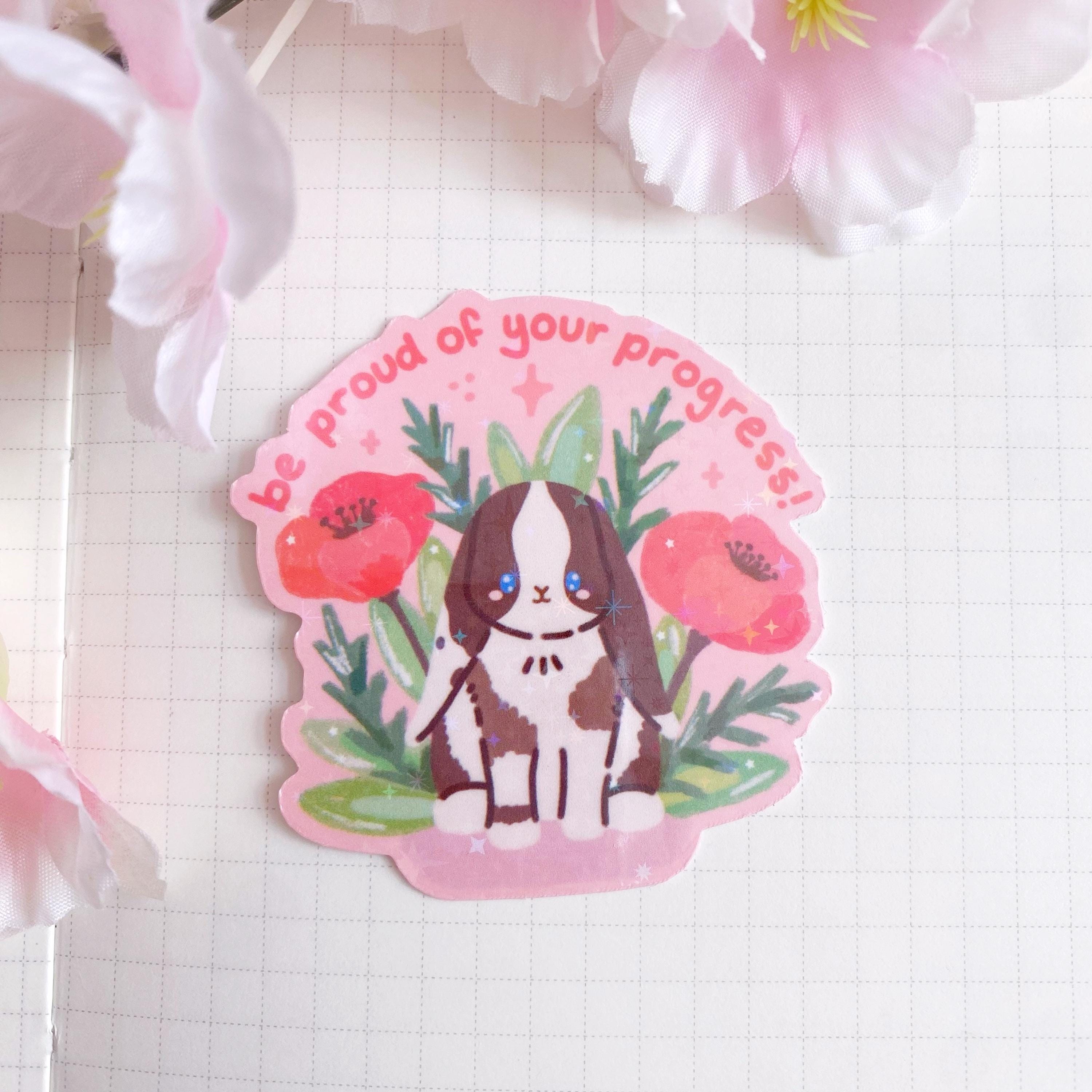 quote flower bunny die cut vinyl holographic sticker
