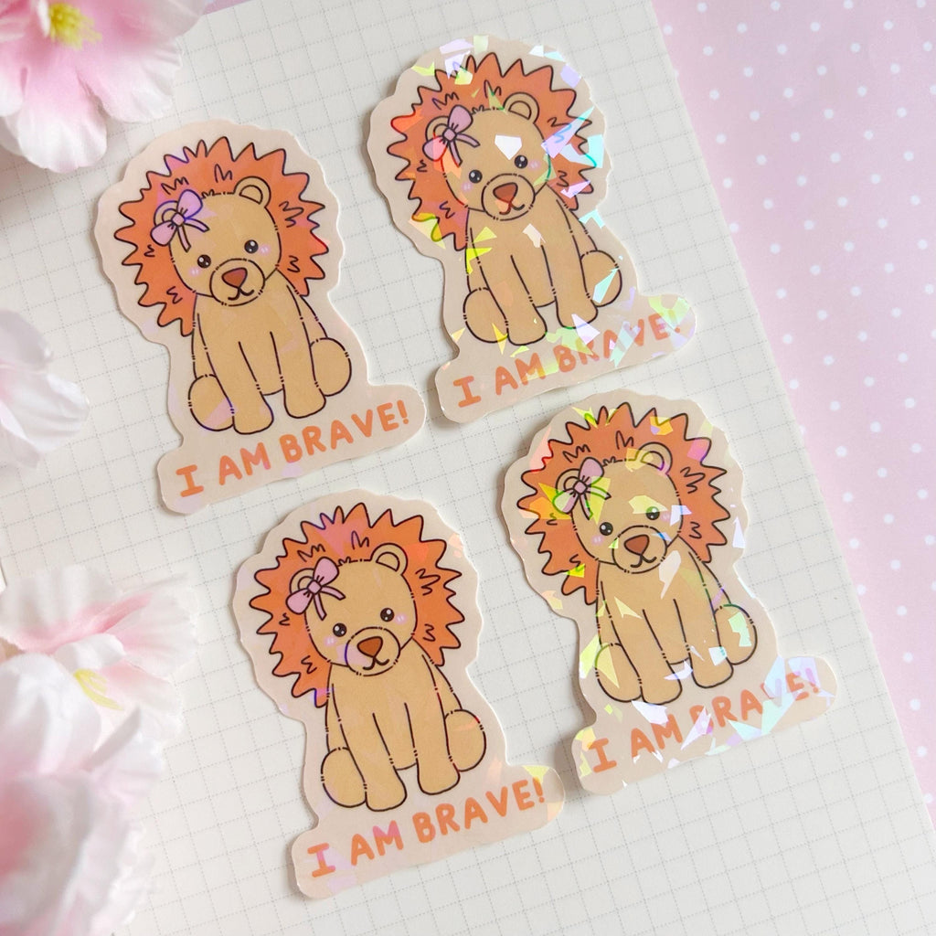 I am brave lion quote die cut vinyl holographic sticker