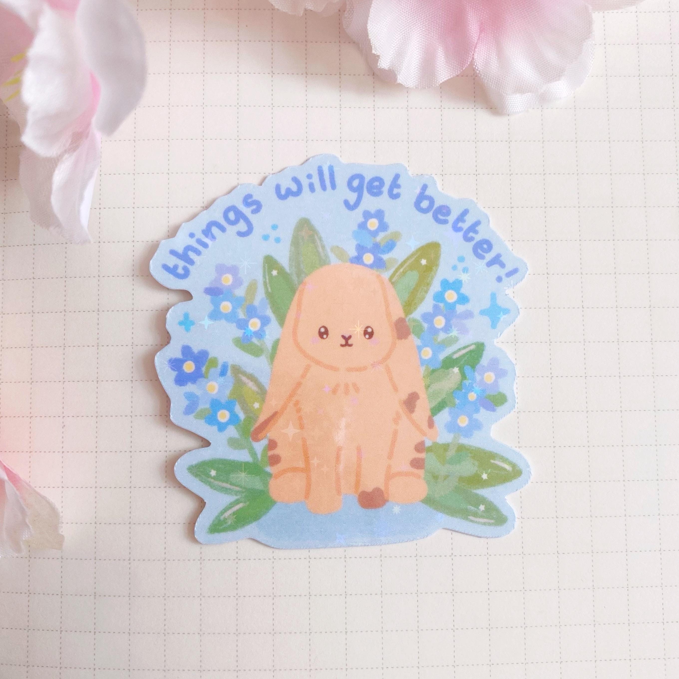 quote flower bunny die cut vinyl holographic sticker