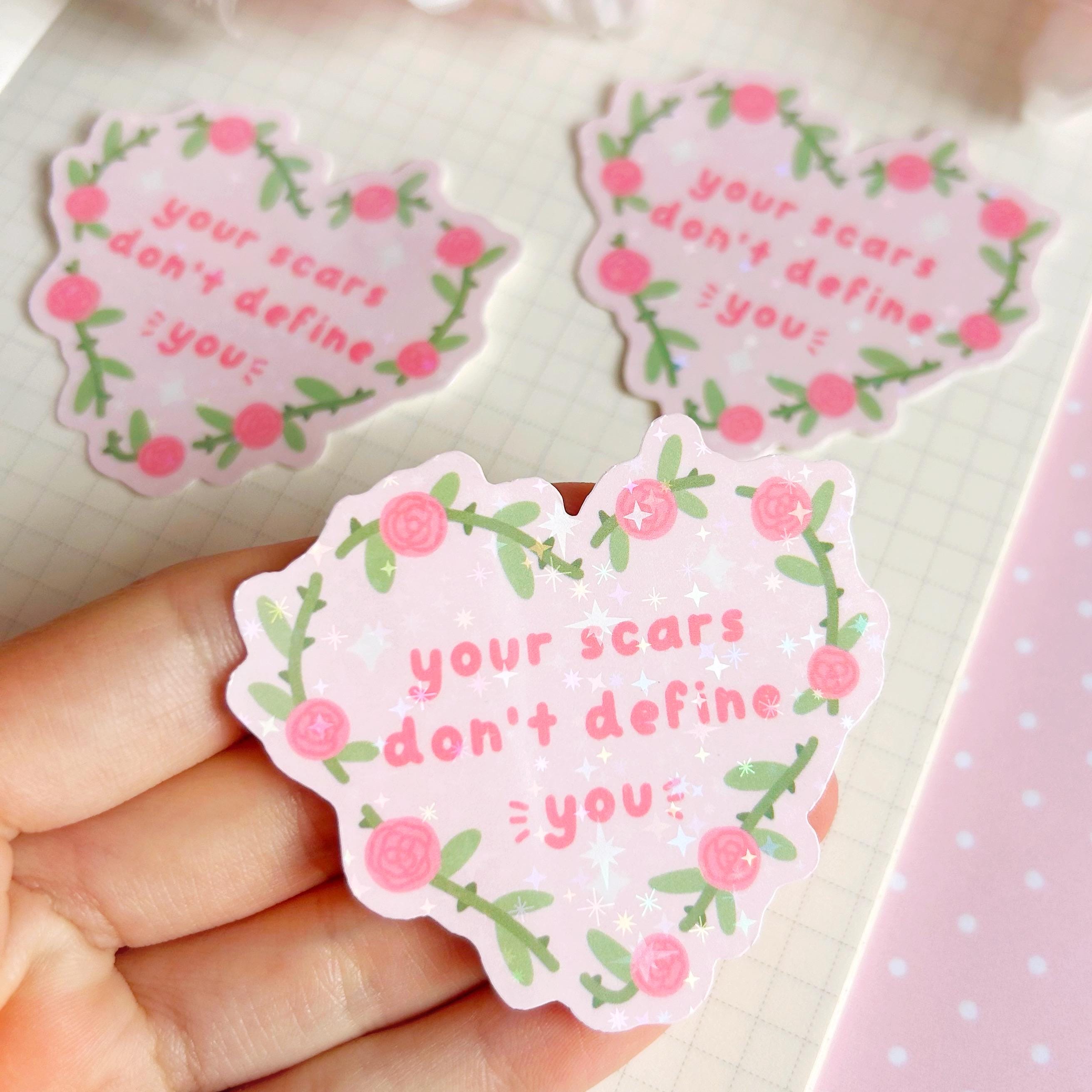 Rose heart scars quote die cut vinyl holo sticker