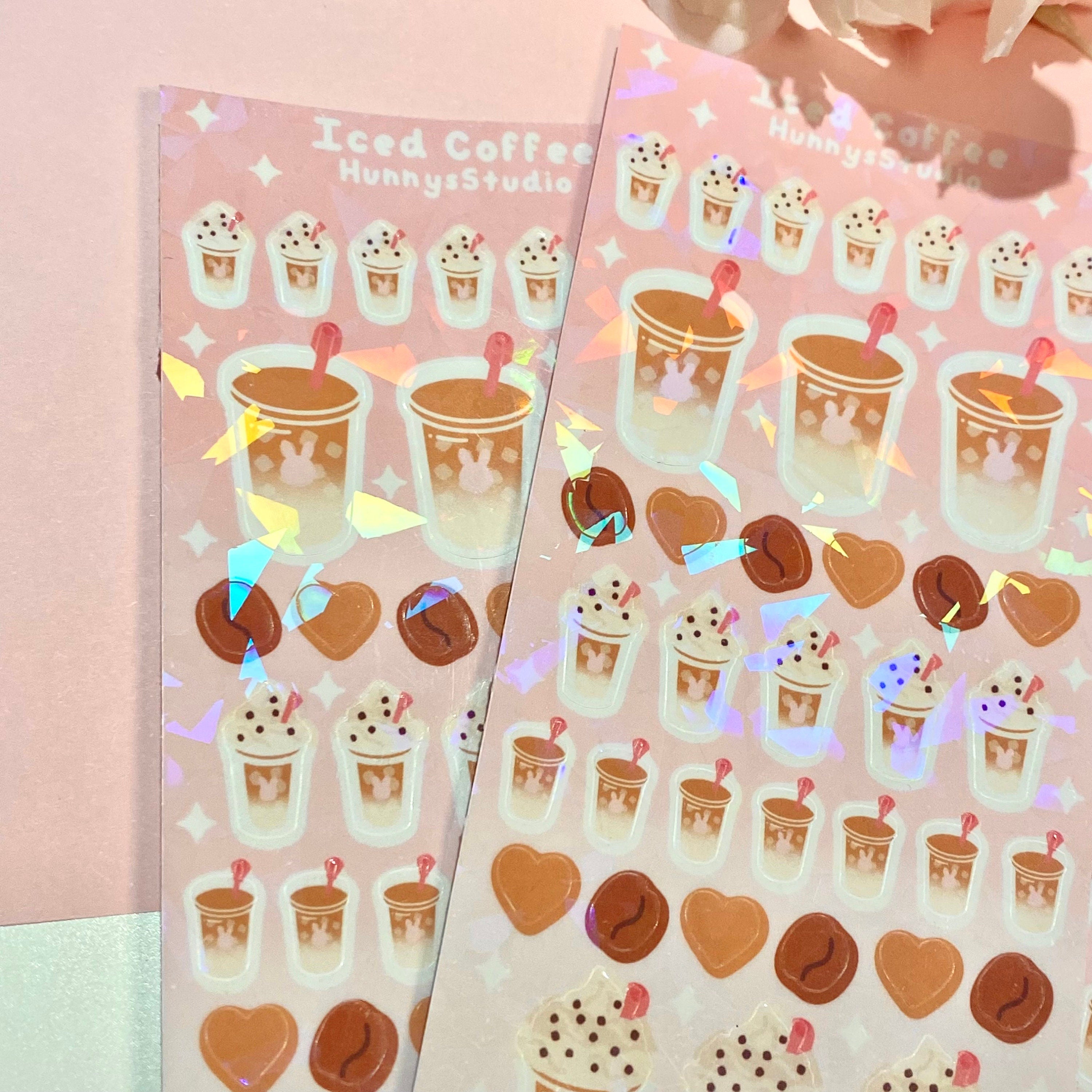 Iced coffee holographic vinyl sticker sheet