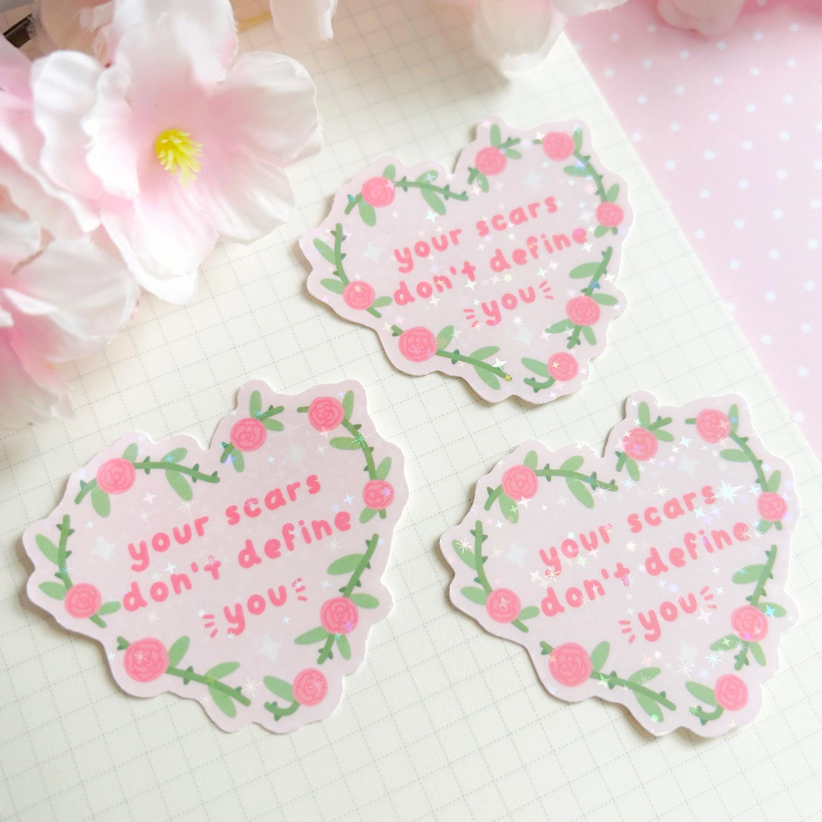 Rose heart scars quote die cut vinyl holo sticker
