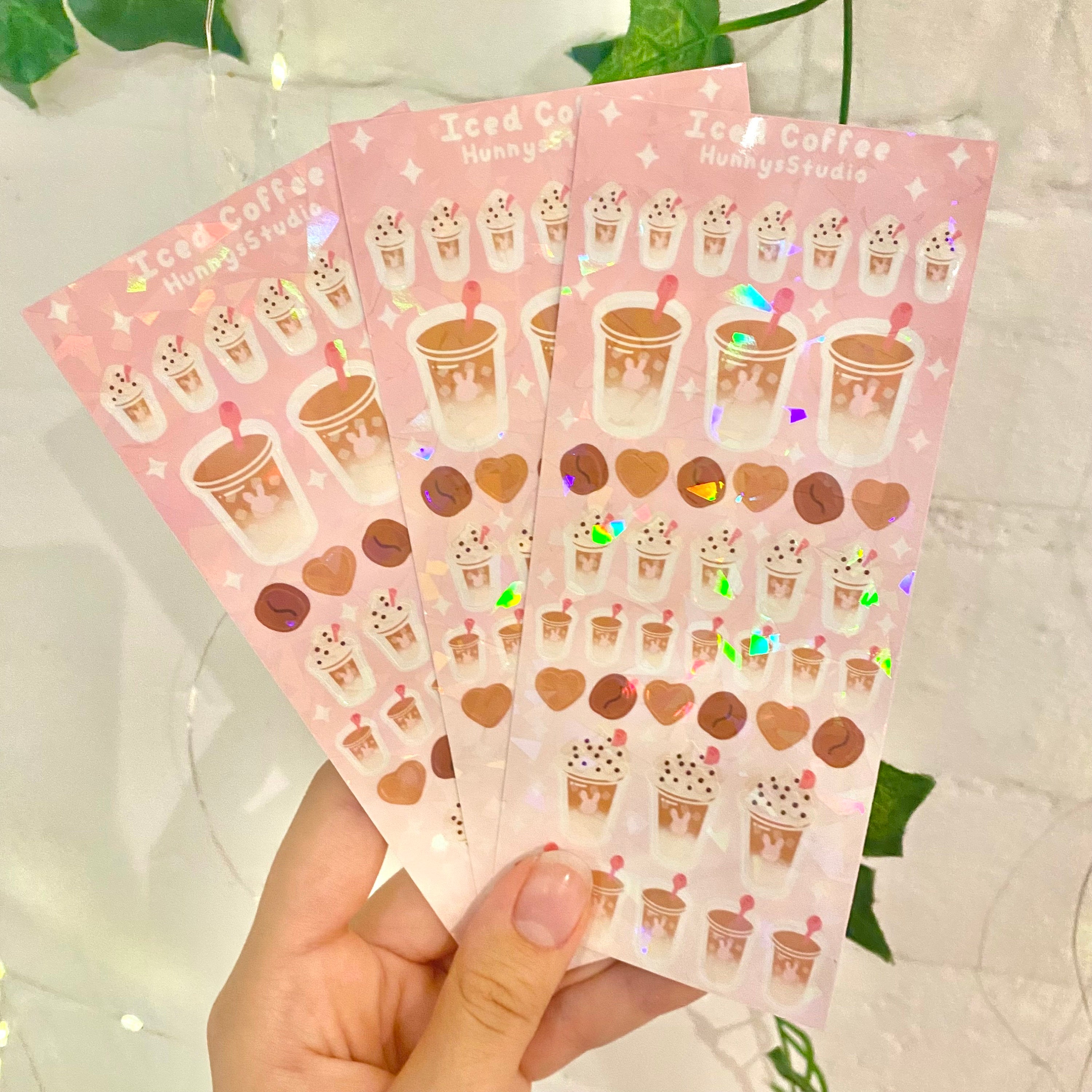 Iced coffee holographic vinyl sticker sheet