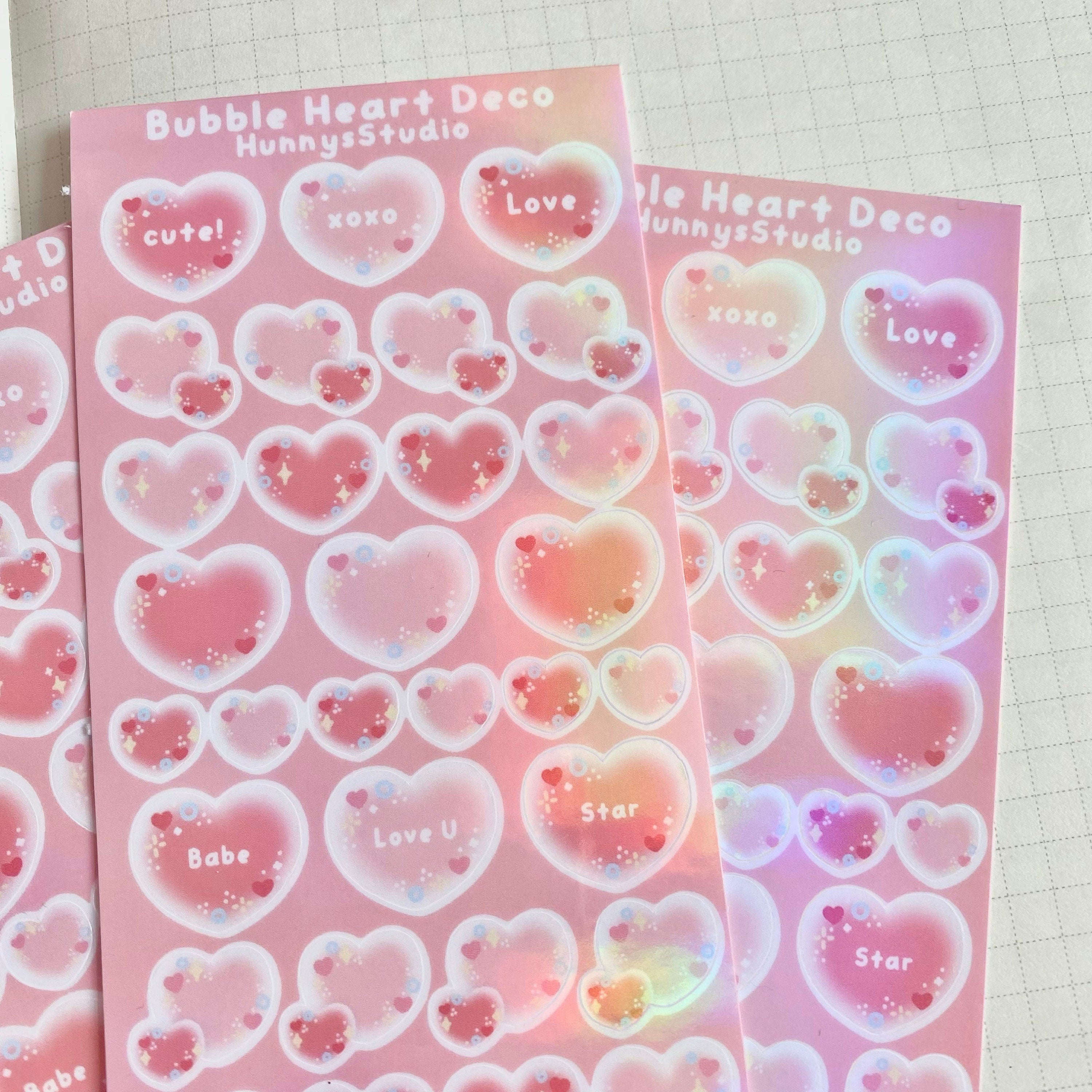 bubble hearts deco holographic vinyl sticker sheet