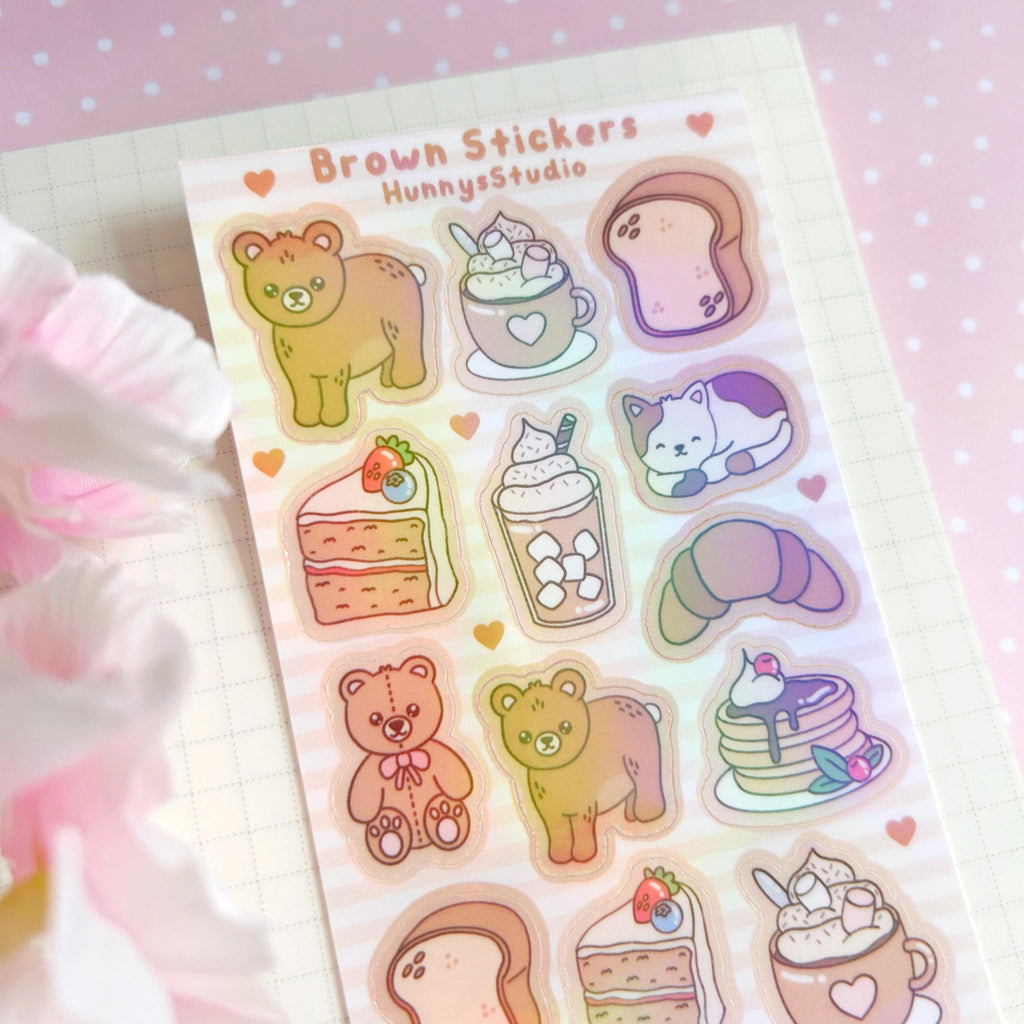 Brown stickers vinyl holographic sticker sheet
