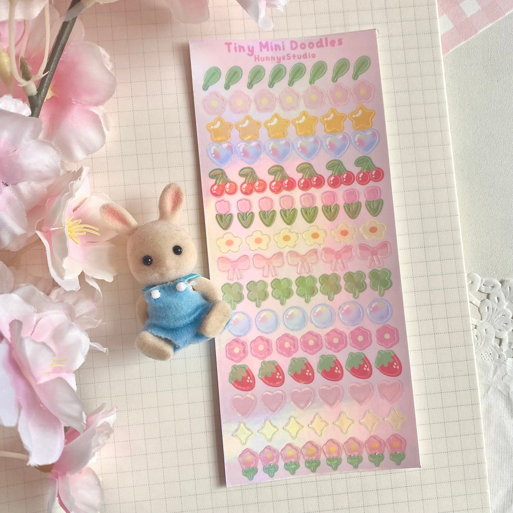 Tiny Mini doodles holographic vinyl sticker sheet