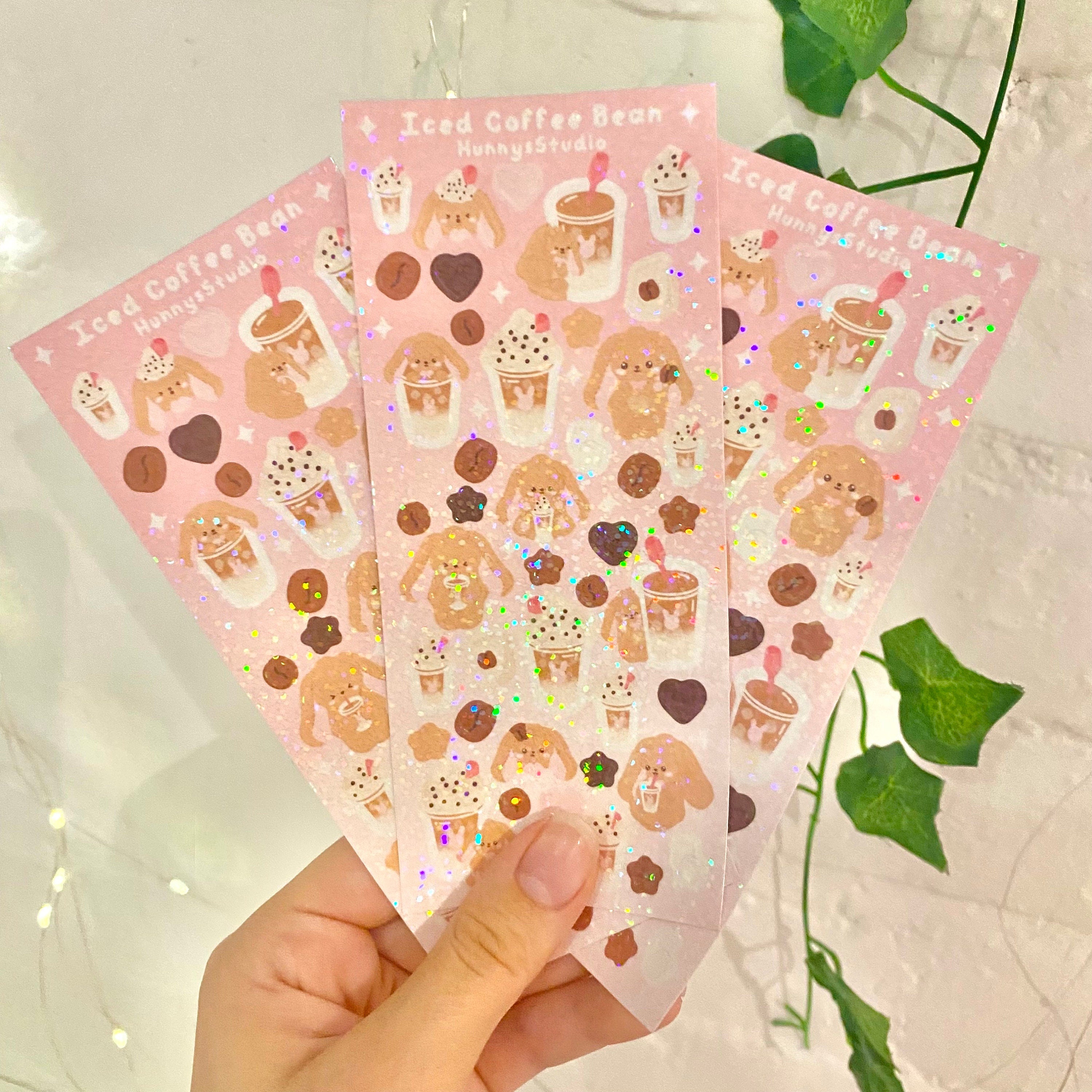 Iced coffee bean holographic vinyl sticker sheet