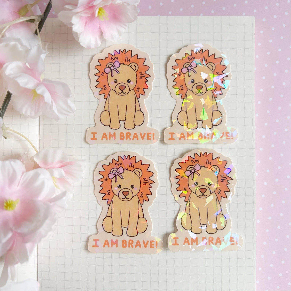 I am brave lion quote die cut vinyl holographic sticker
