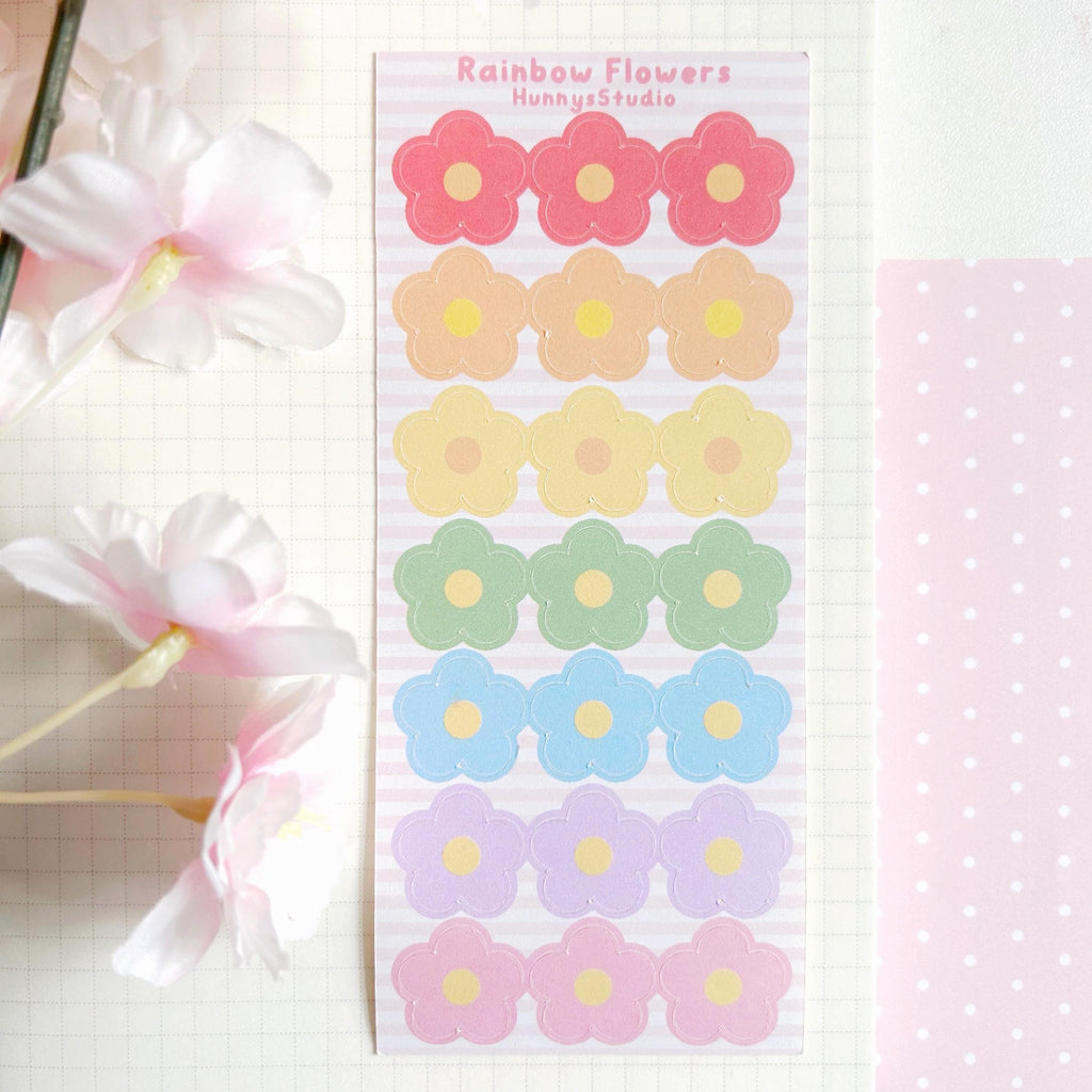 Rainbow flowers matte sticker sheet