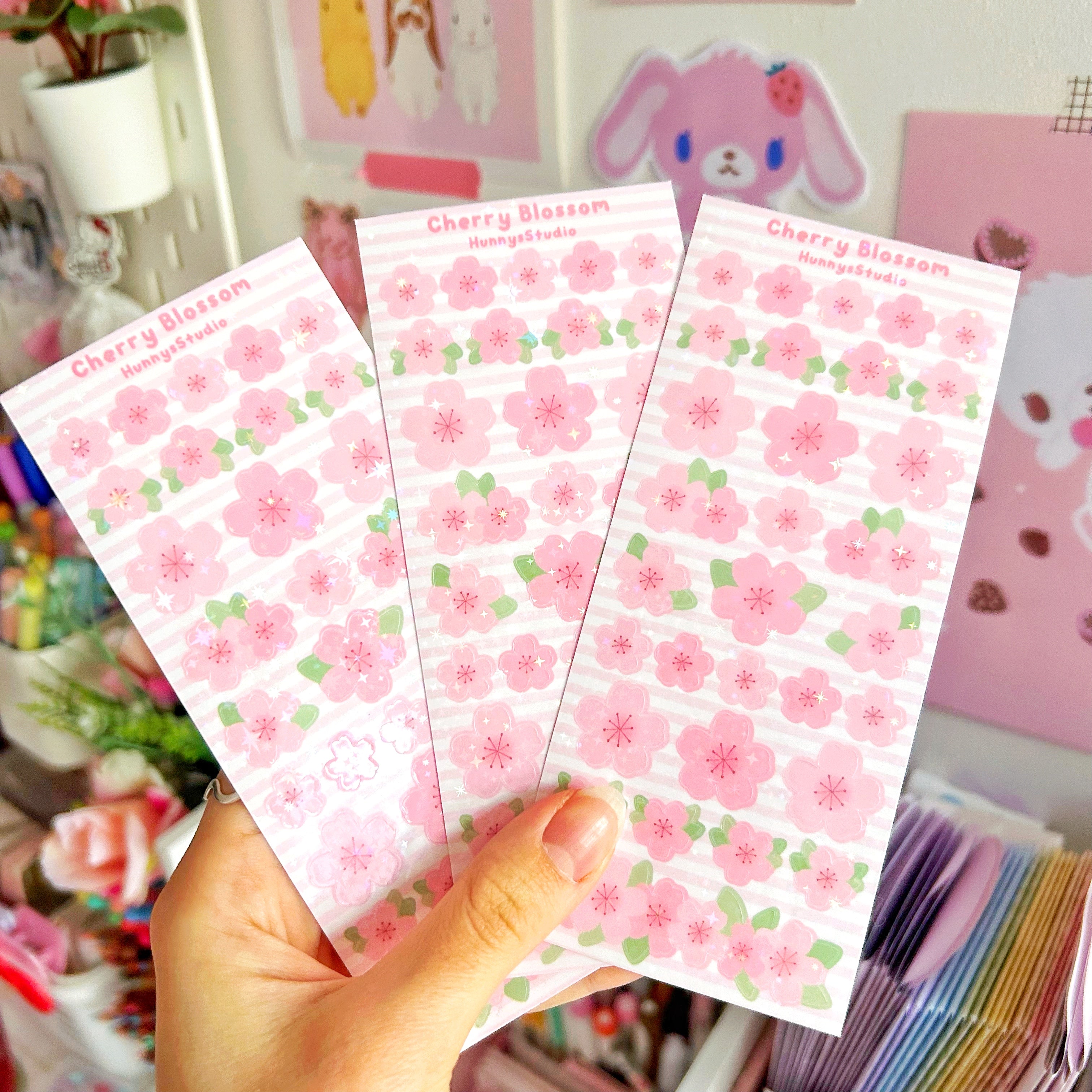 Cherry blossom vinyl holographic sticker sheet