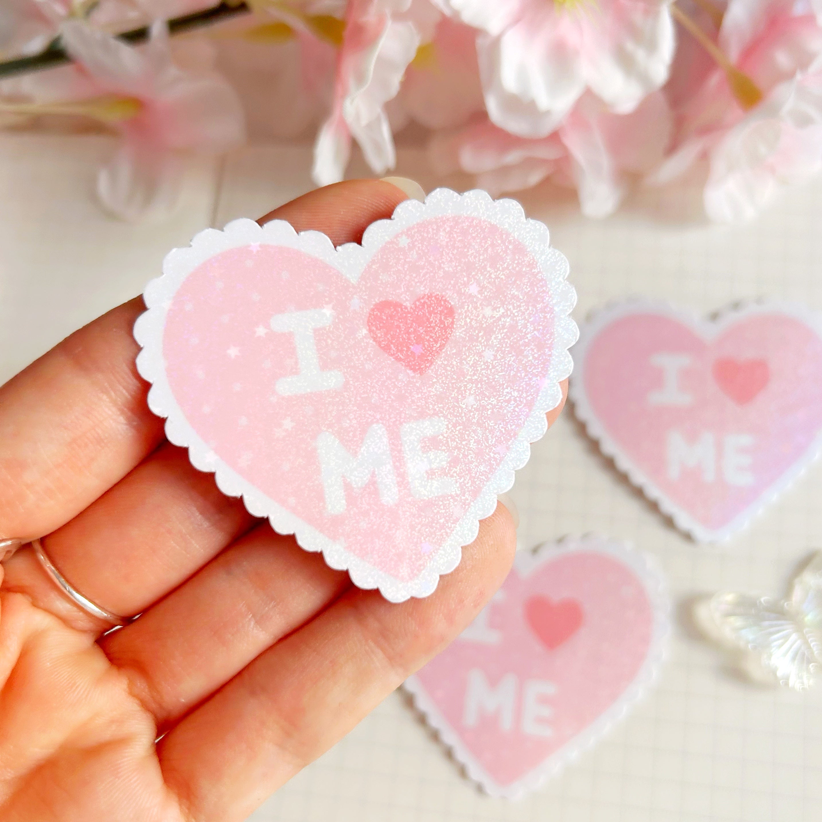 I love me die cut vinyl holographic sticker