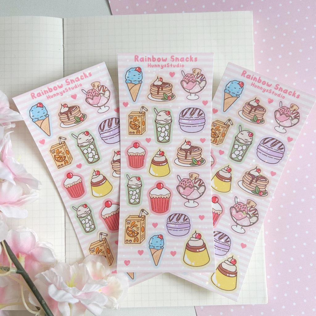 Rainbow snacks vinyl holographic sticker sheet