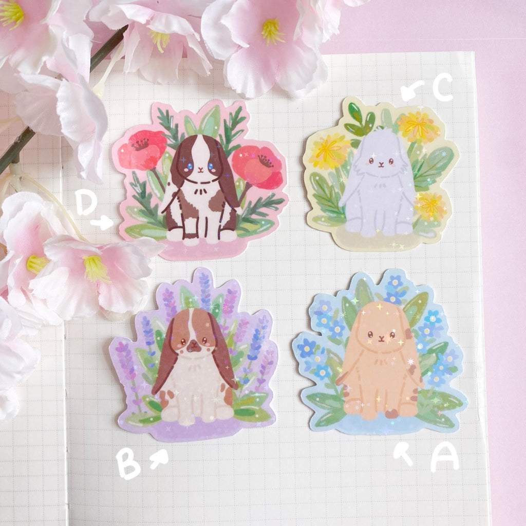 flower bunny die cut vinyl holographic sticker