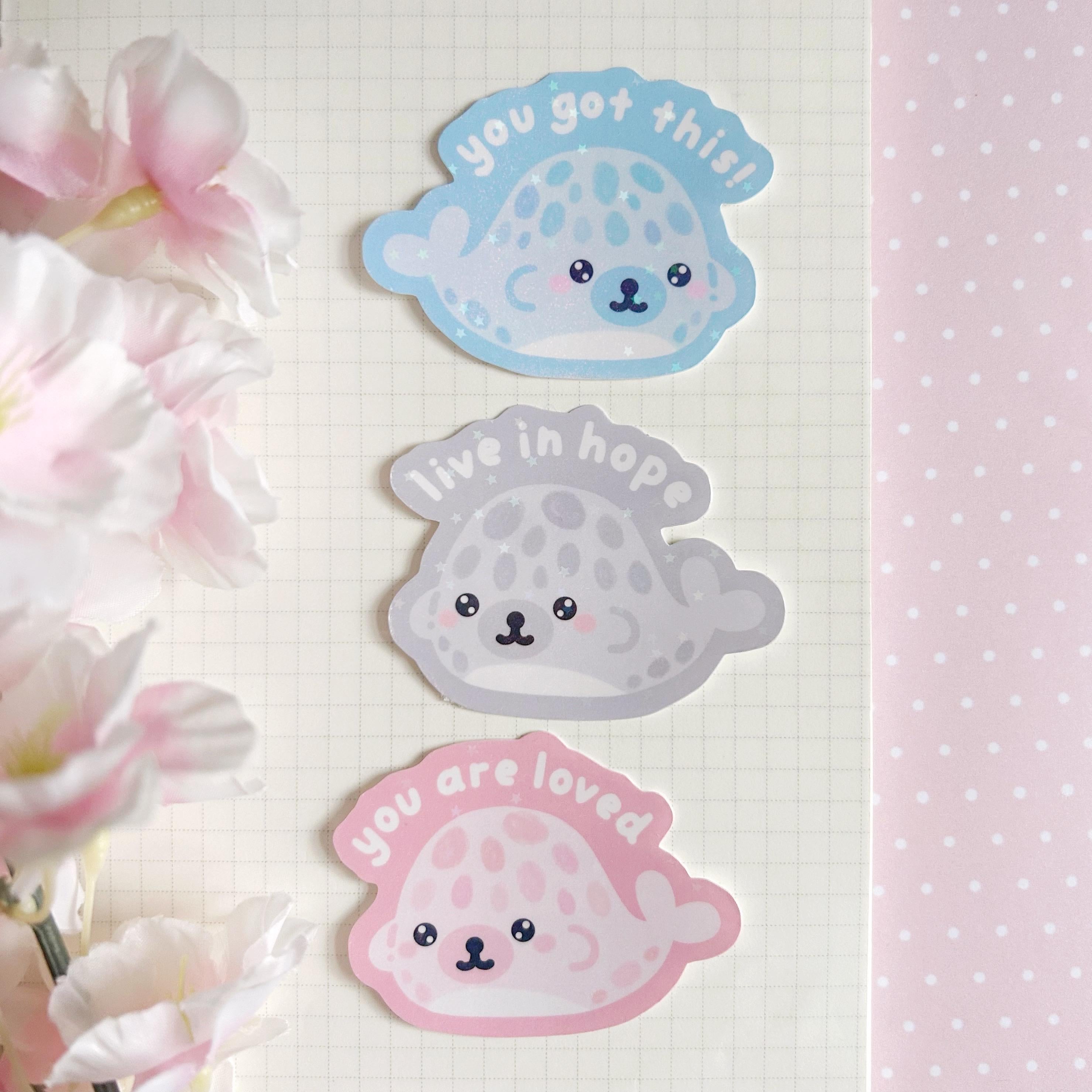 Seals with quotes holographic vinyl die cut stickers