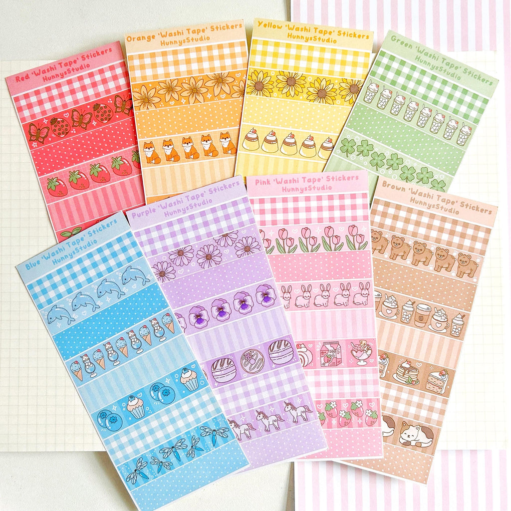 Rainbow ‘washi tape’ matte sticker sheets