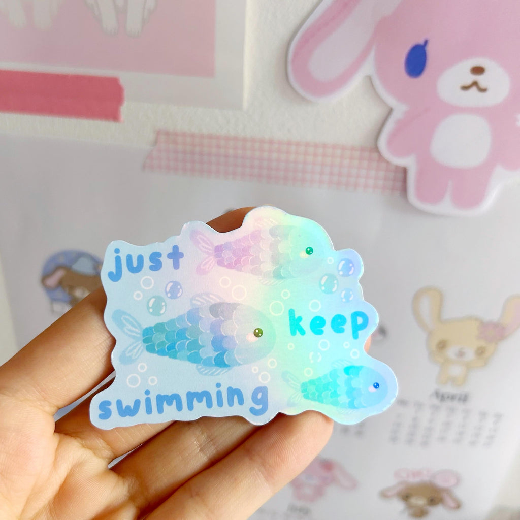 Fish just keep swimming  die cut vinyl holographic sticker