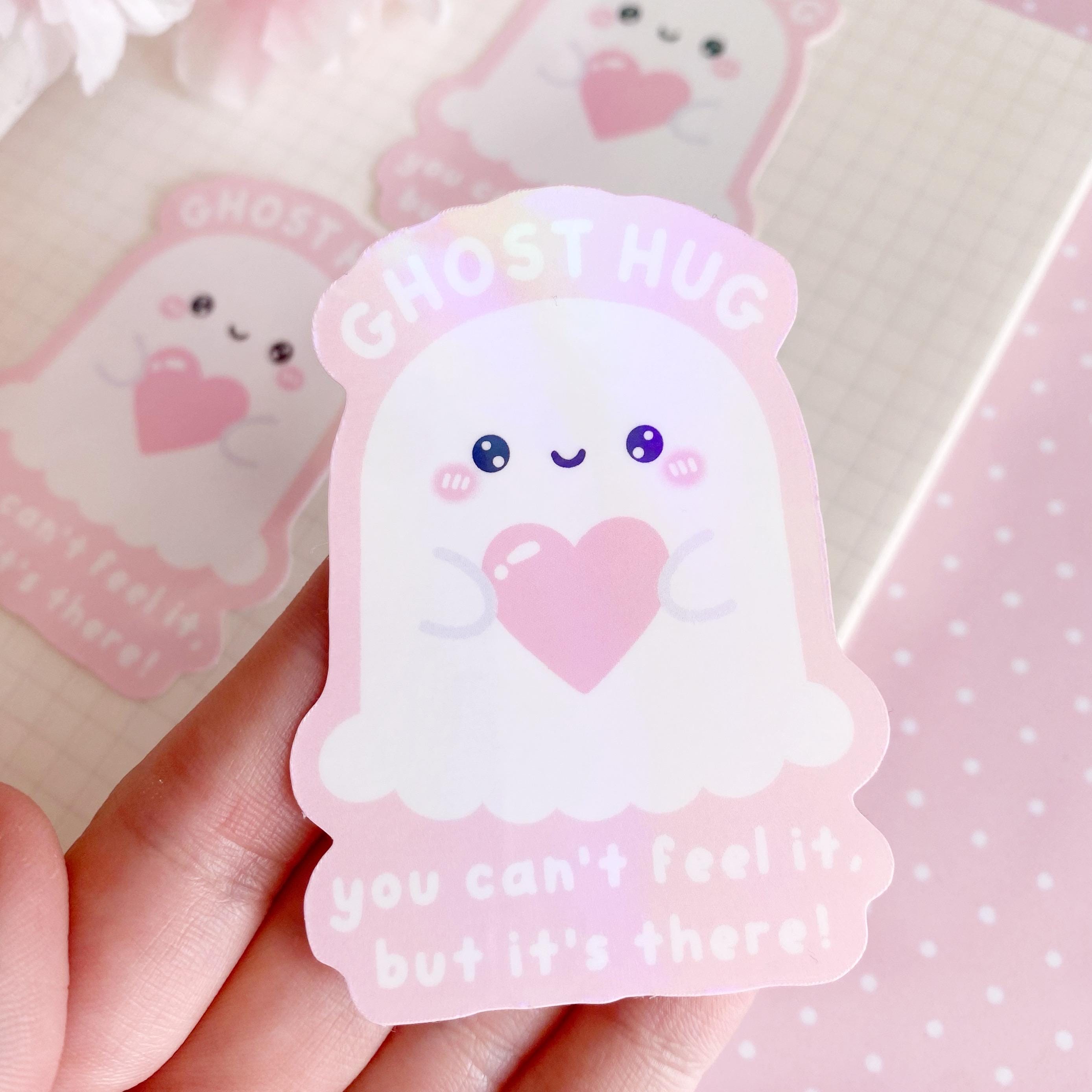 Ghost hugs holographic die cut sticker