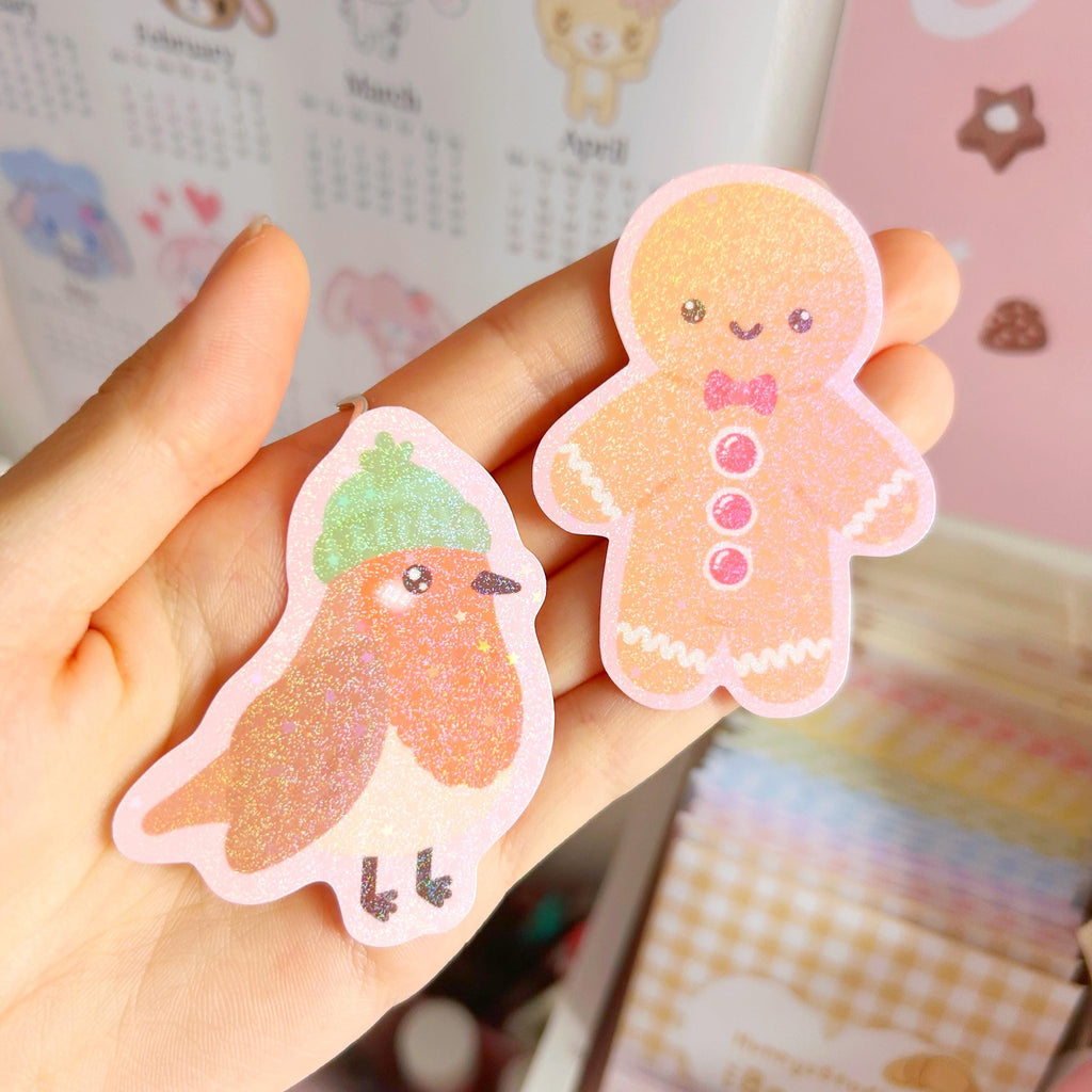Gingerbread man die cut vinyl holo sticker