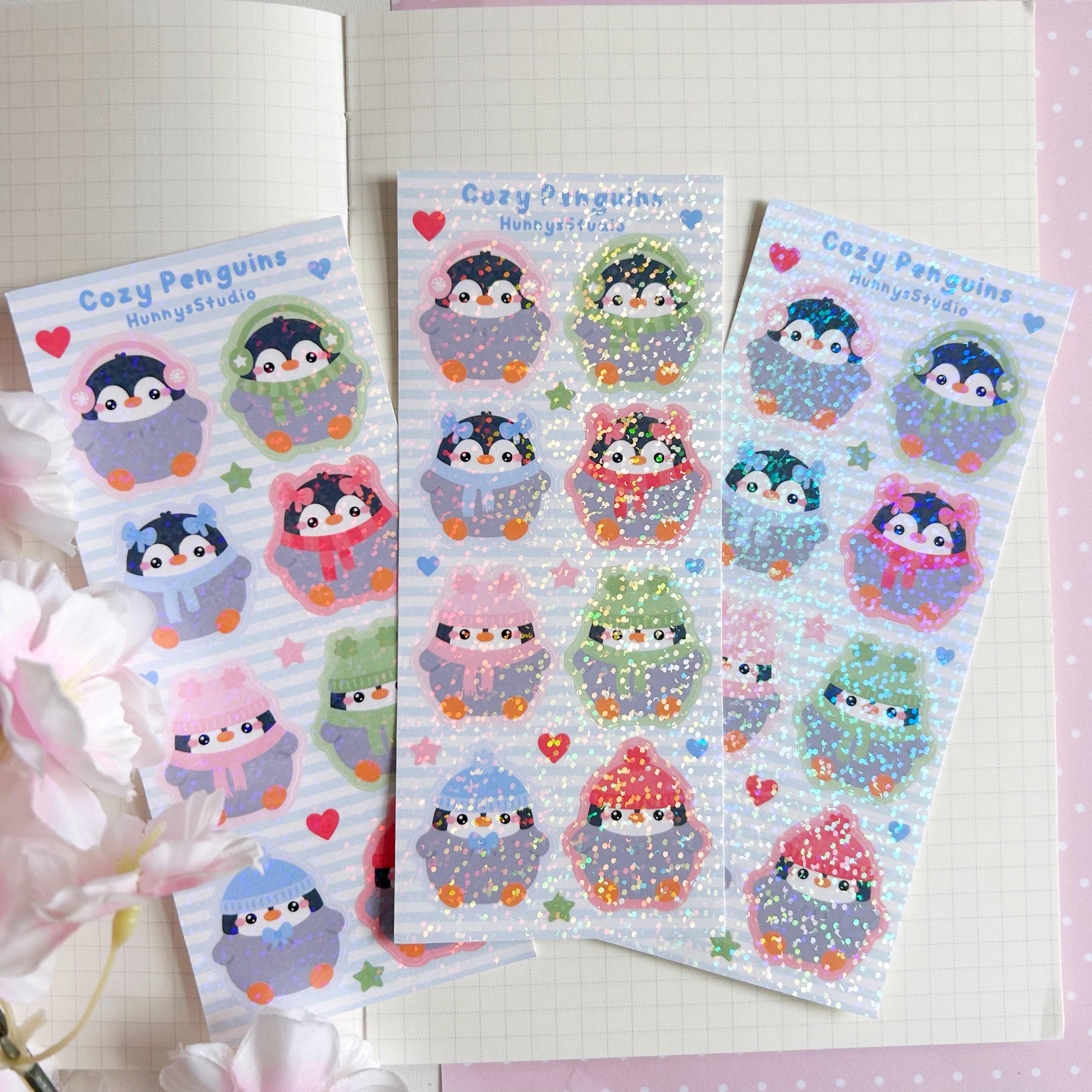 Cozy penguins vinyl holographic sticker sheet