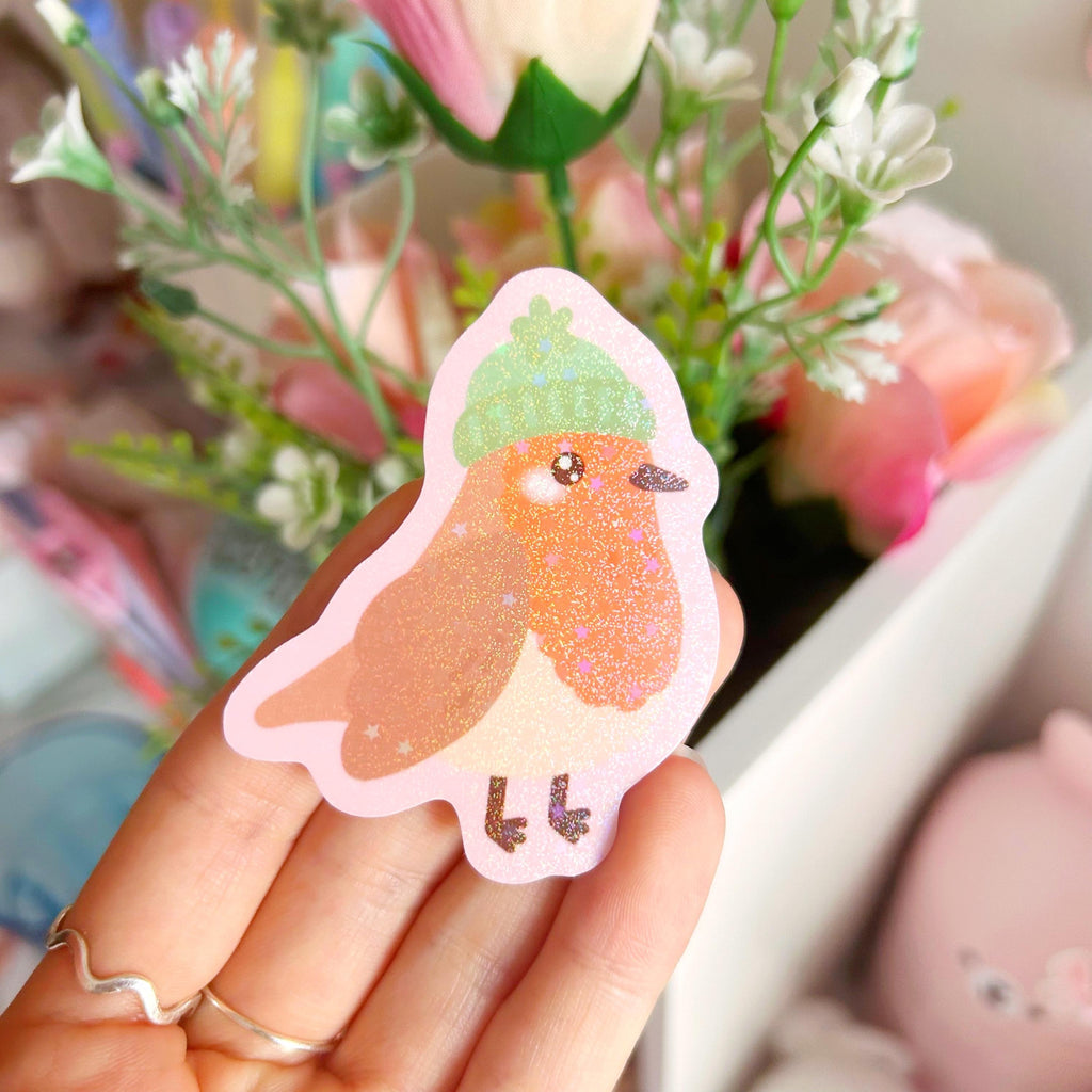 Robin die cut vinyl holographic sticker