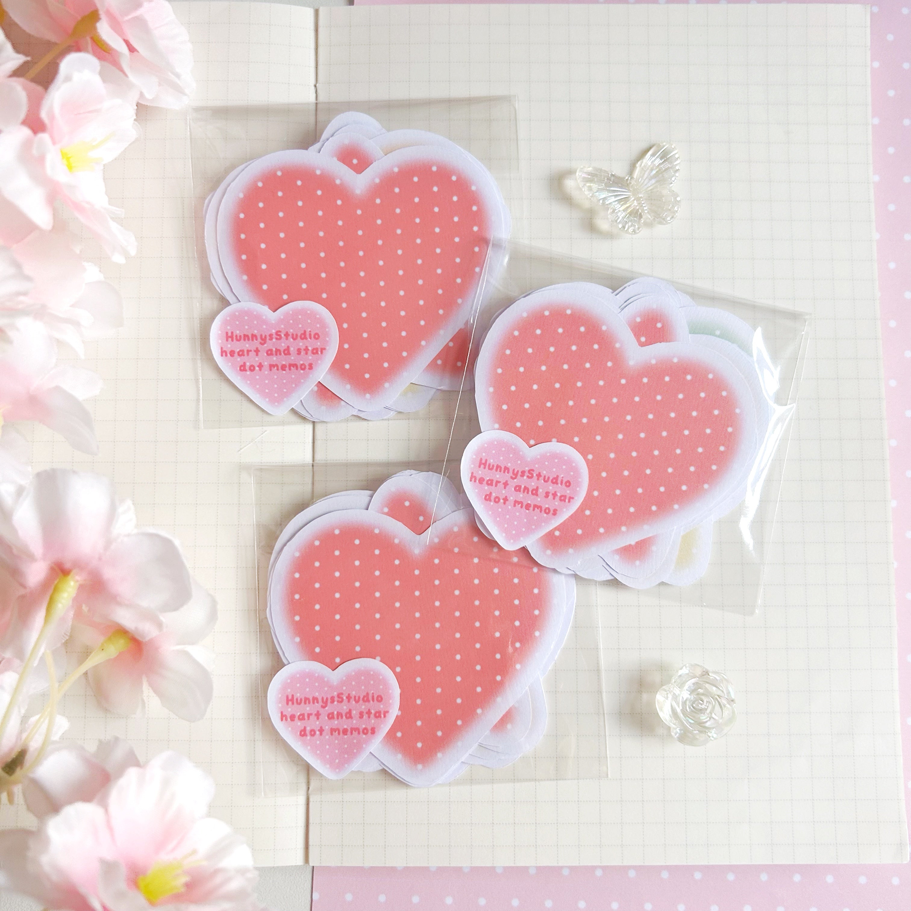 Heart and star dot memos, Rainbow memo note papers