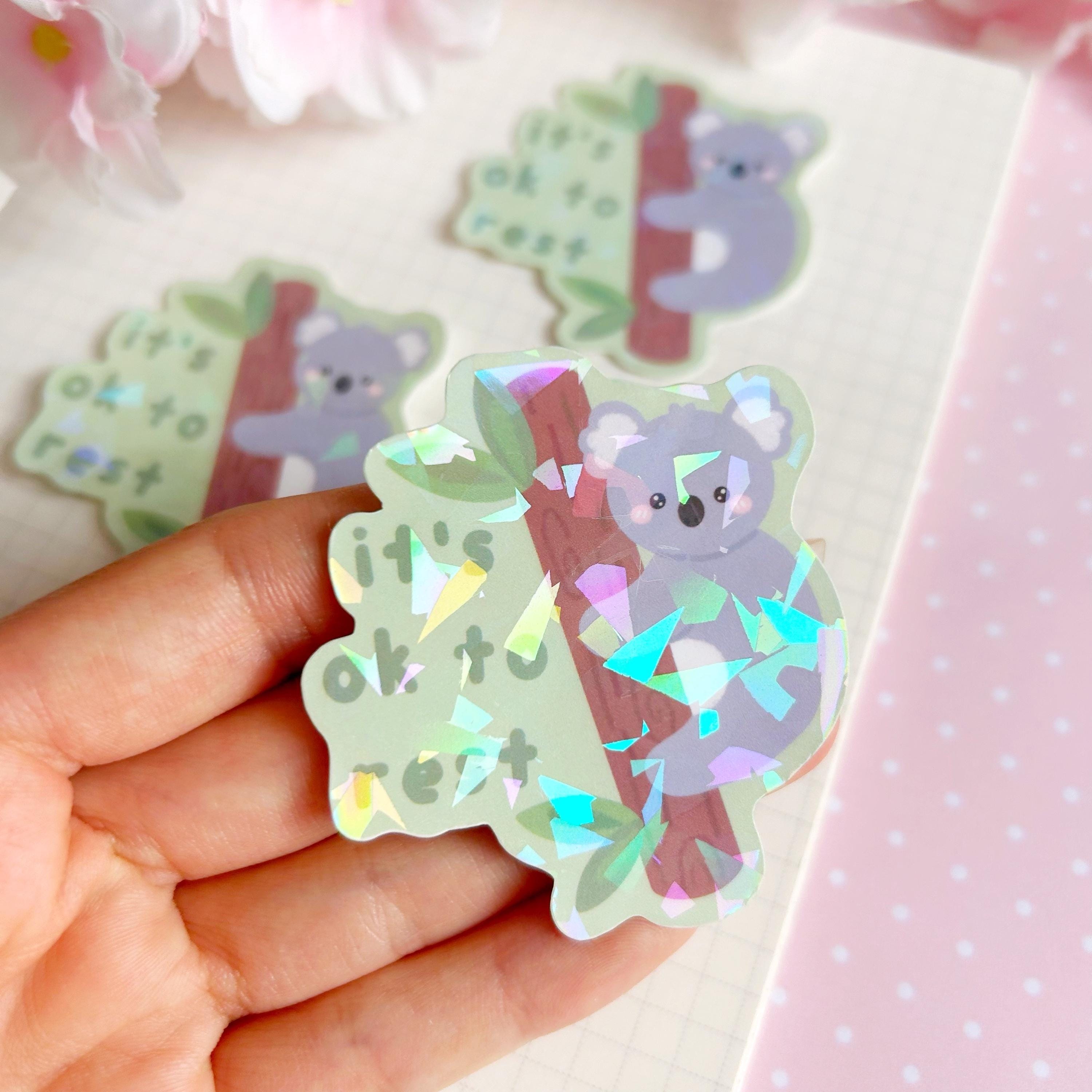 Koala resting quote die cut vinyl holographic sticker