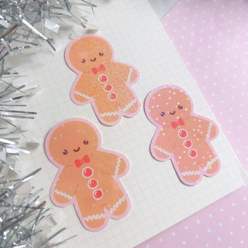 Gingerbread man die cut vinyl holo sticker