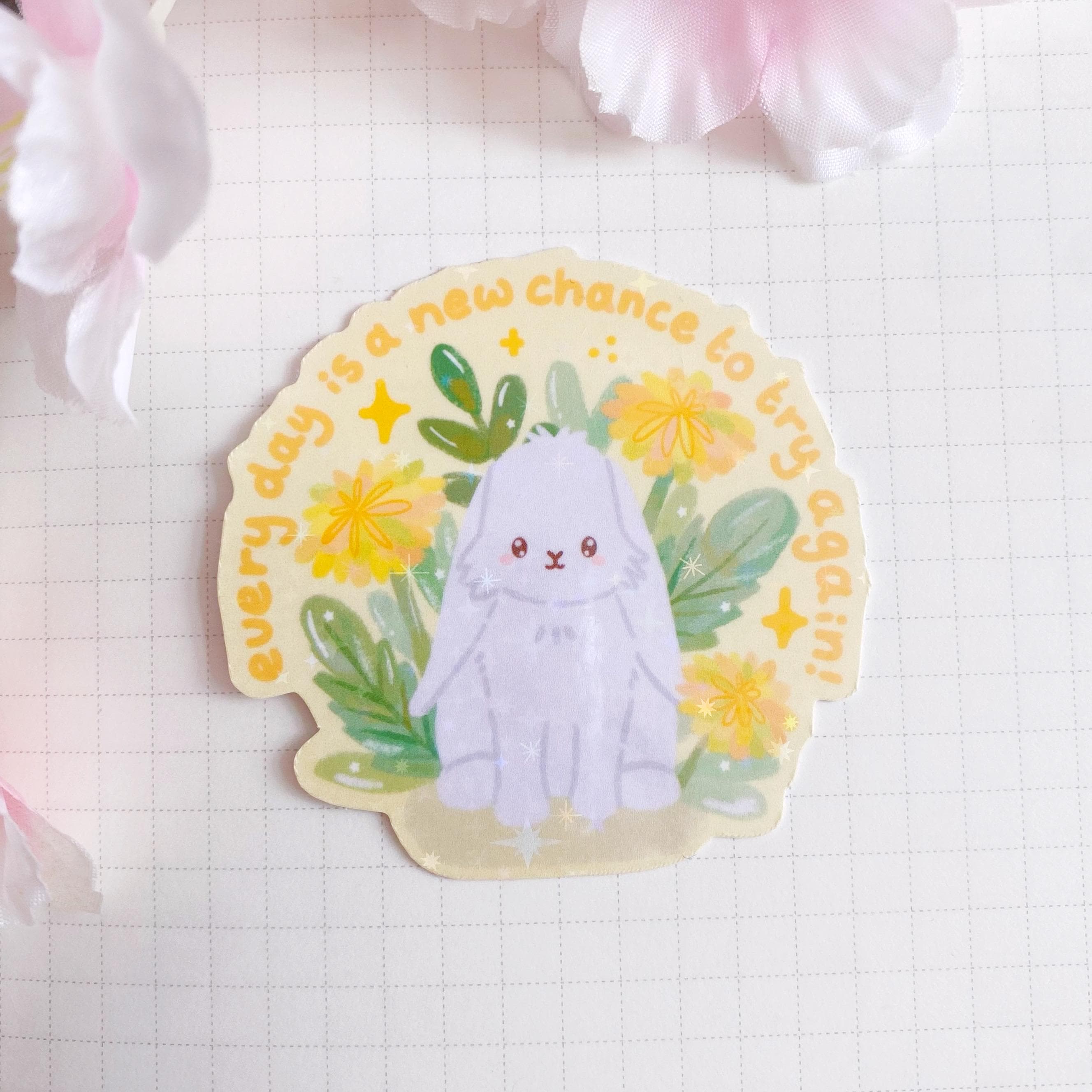 quote flower bunny die cut vinyl holographic sticker