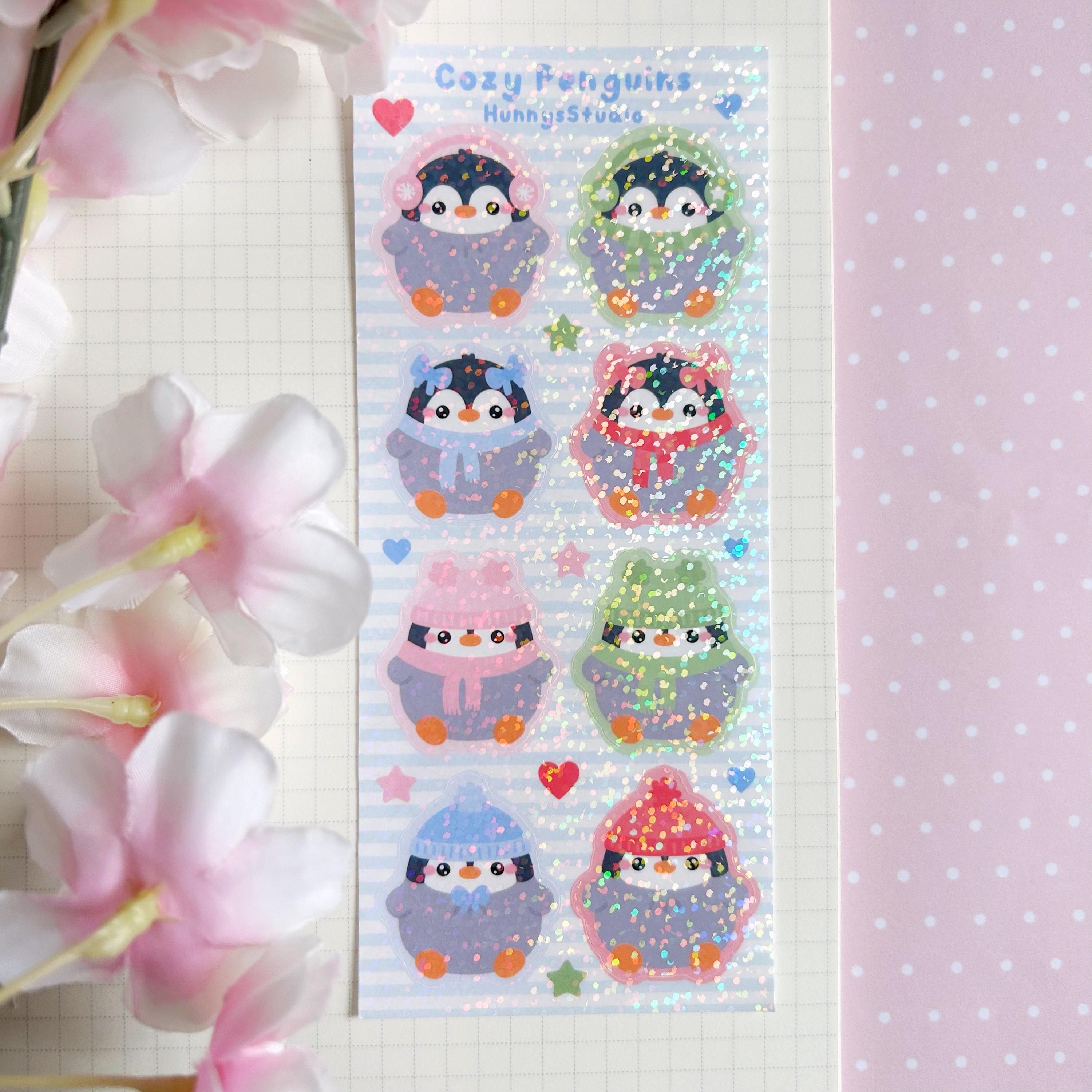Cozy penguins vinyl holographic sticker sheet